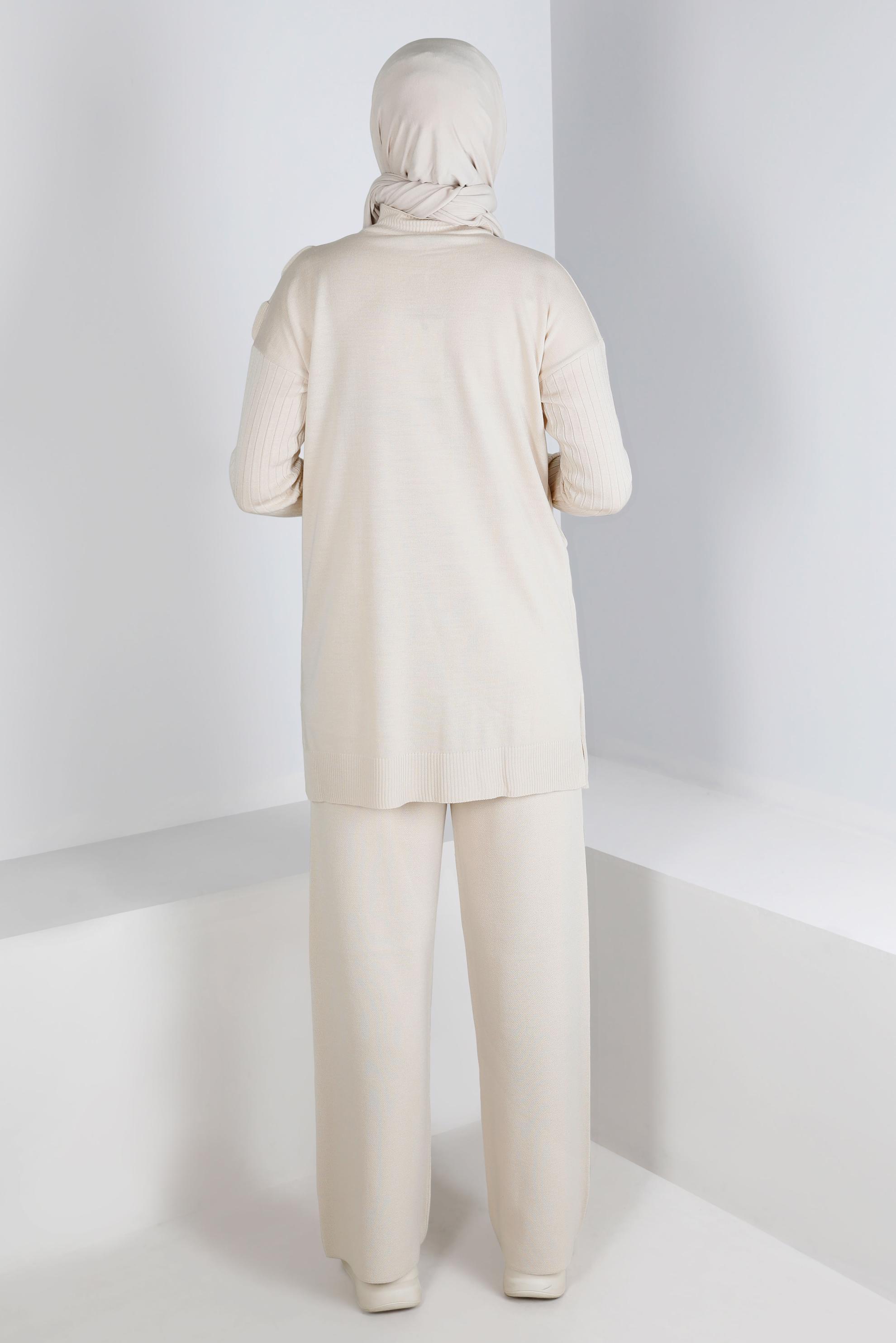 Tesettür giyim BEJ FIRFIRLI İKİLİ TRİKO PANT. TAKIM 43217