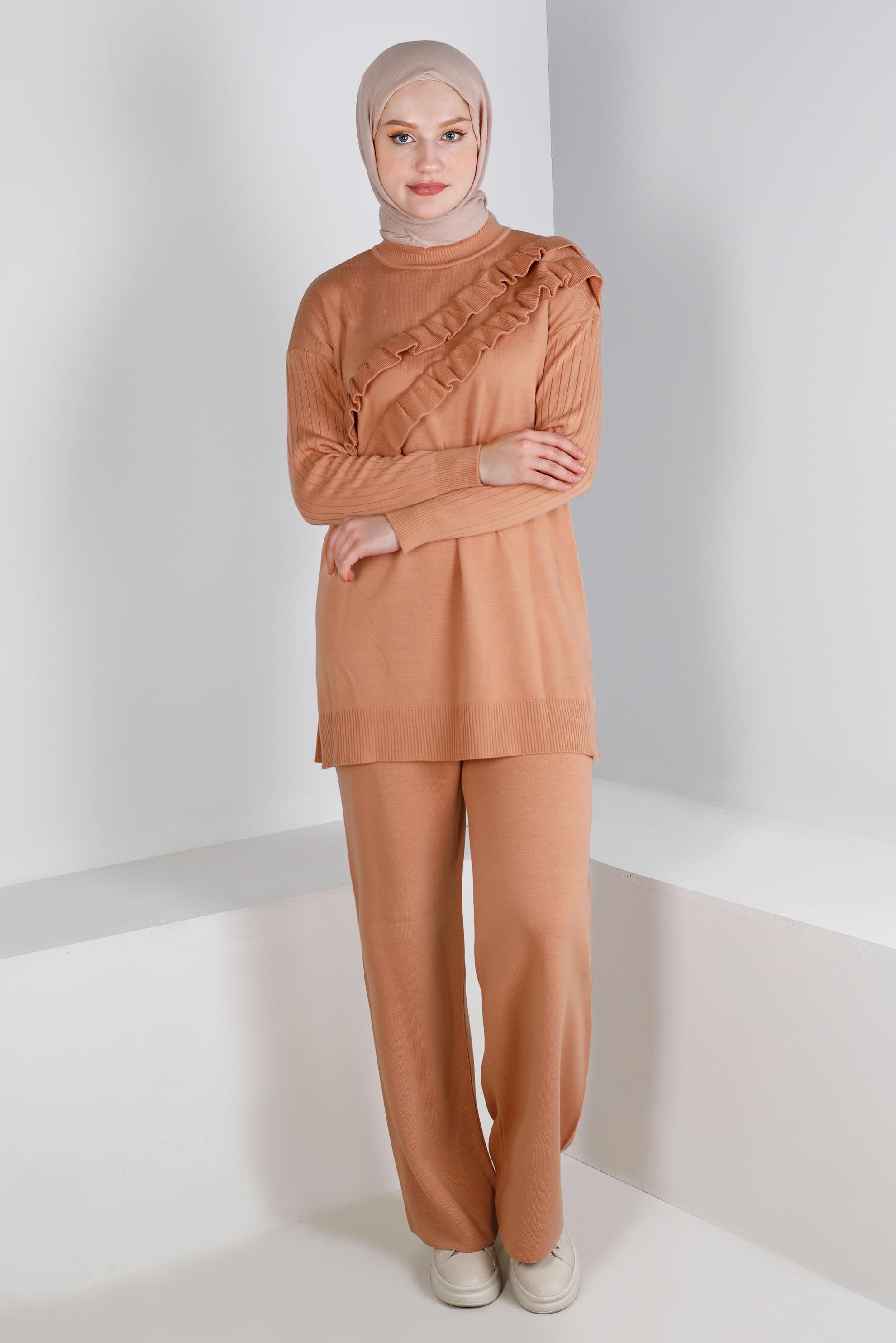 Vêtements hijab POUDRE ENSEMBLE PANTALON EN MAILLE À VOLANTS 43217