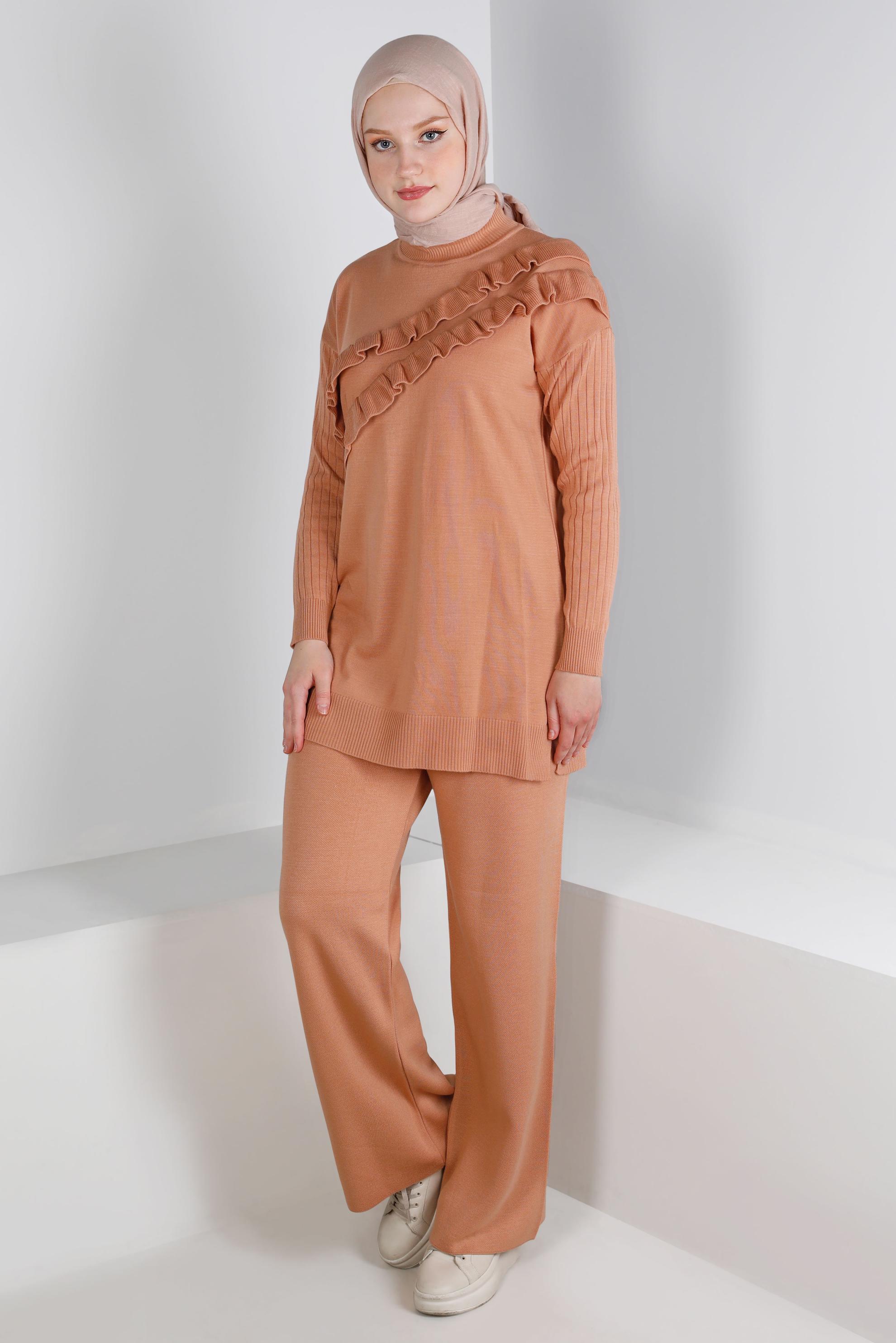 Vêtements hijab POUDRE ENSEMBLE PANTALON EN MAILLE À VOLANTS 43217