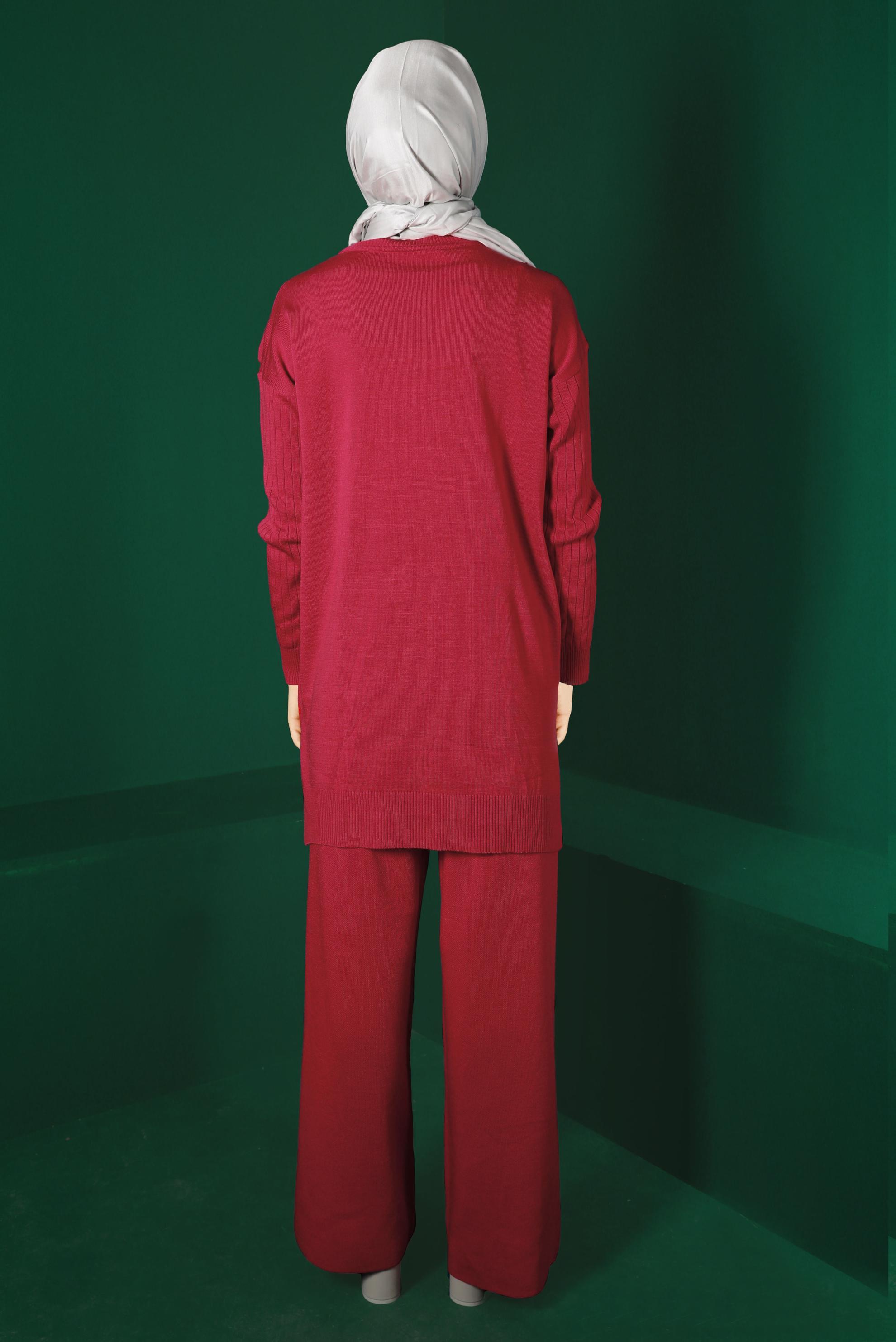 Tesettür giyim MERCAN FIRFIRLI İKİLİ TRİKO PANT. TAKIM 43217