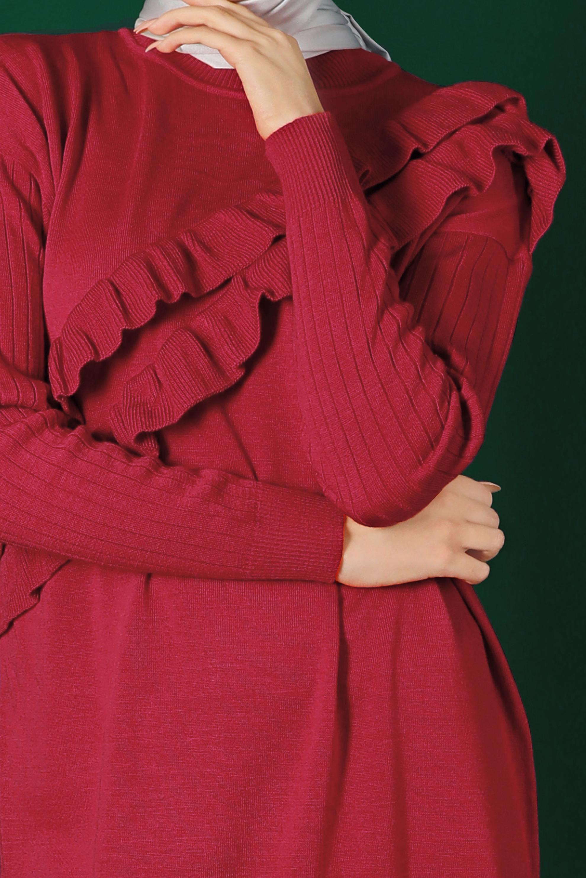 Tesettür giyim MERCAN FIRFIRLI İKİLİ TRİKO PANT. TAKIM 43217