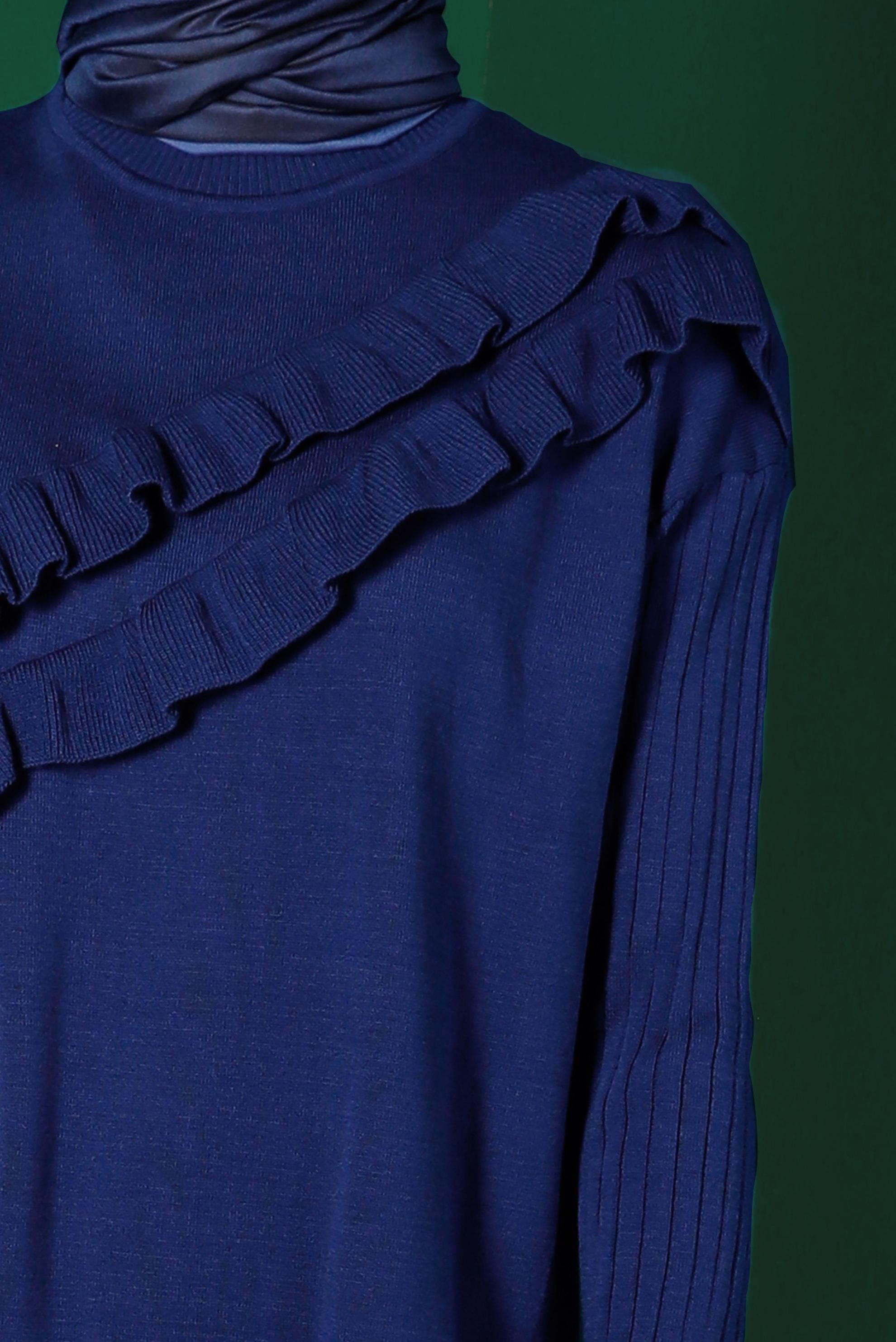 Tesettür giyim MAVİ FIRFIRLI İKİLİ TRİKO PANT. TAKIM 43217