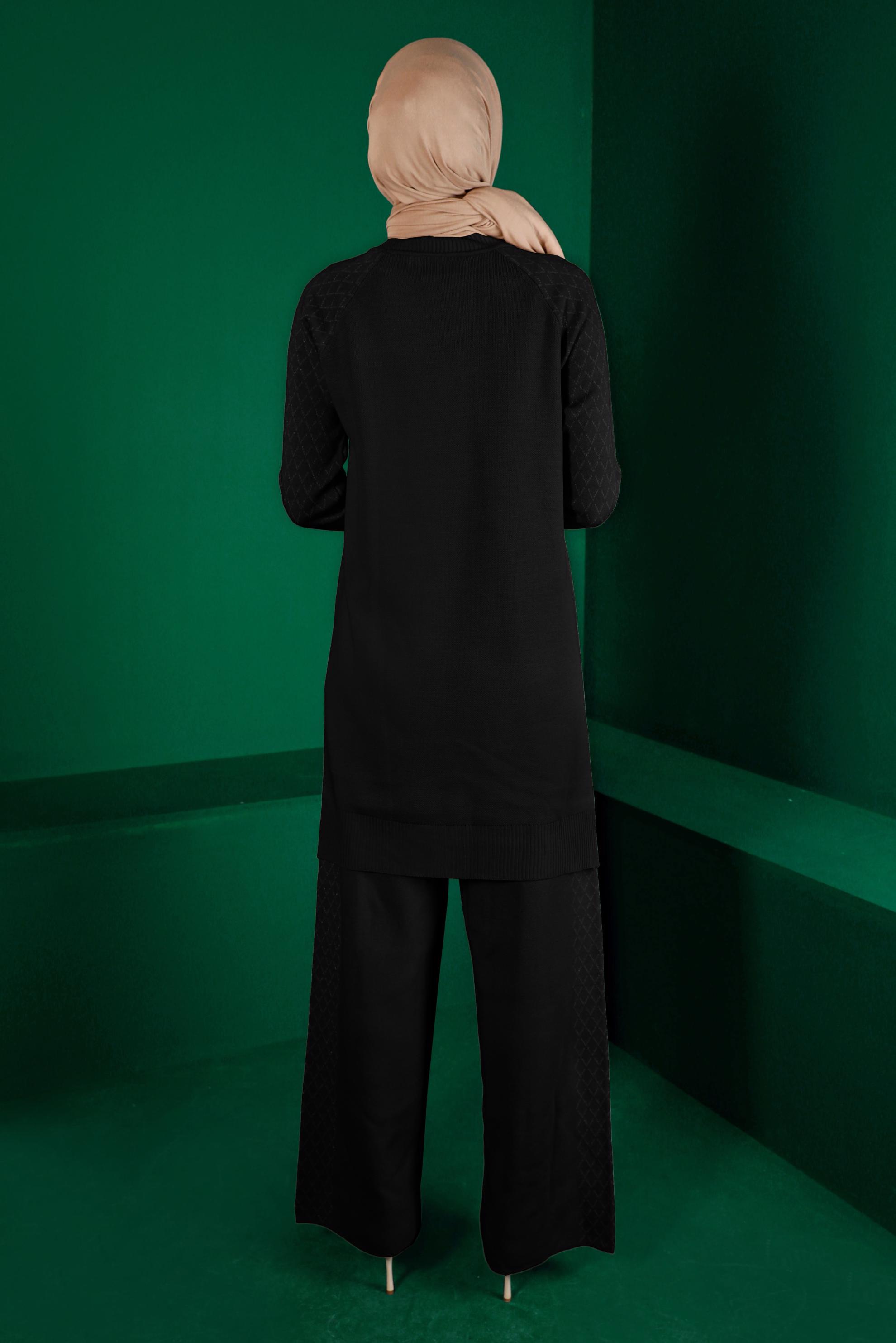 Tesettür giyim SİYAH DESENLİ İKİLİ TRİKO PANT. TAKIM 43218 