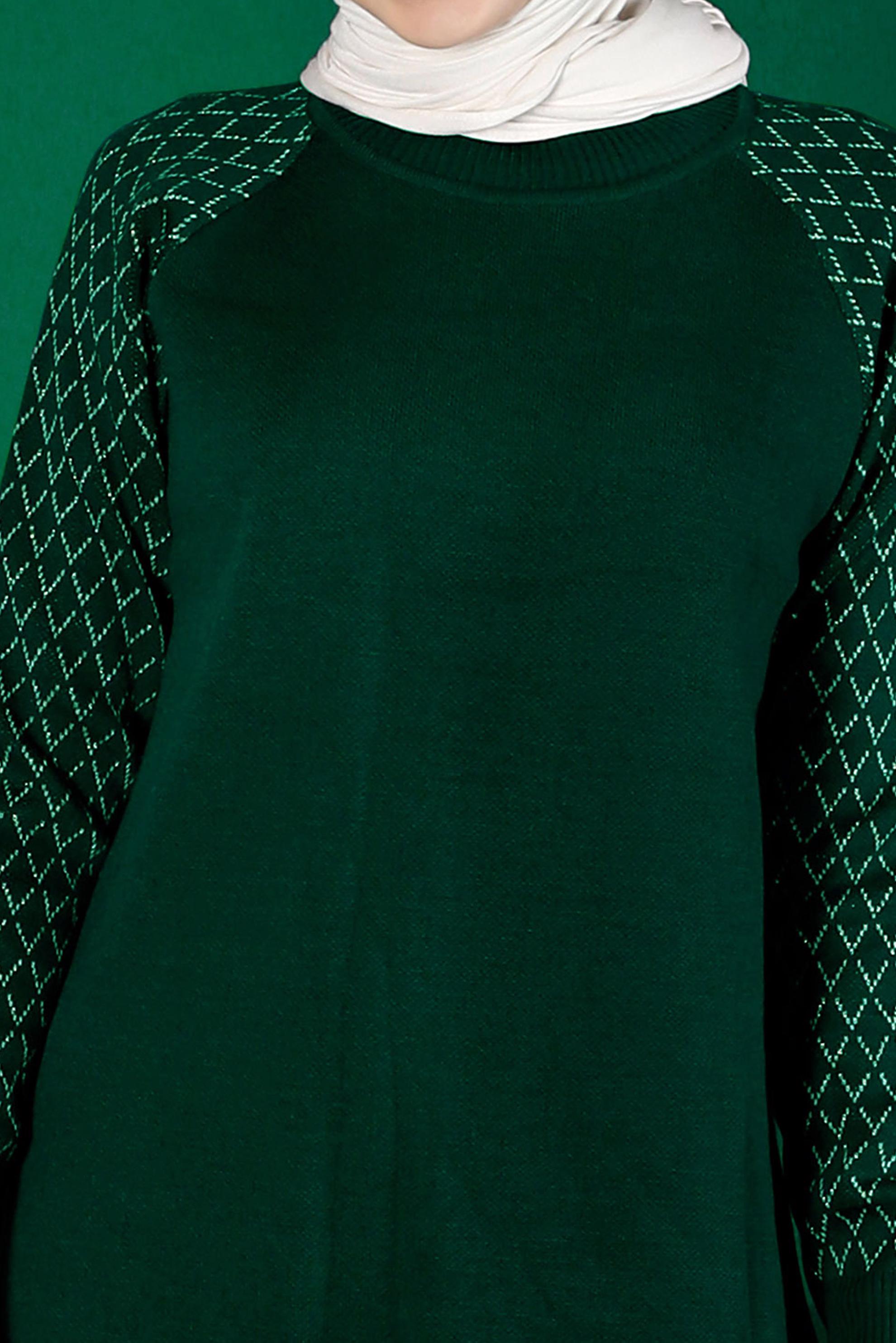 Tesettür giyim YEŞİL DESENLİ İKİLİ TRİKO PANT. TAKIM 43218 