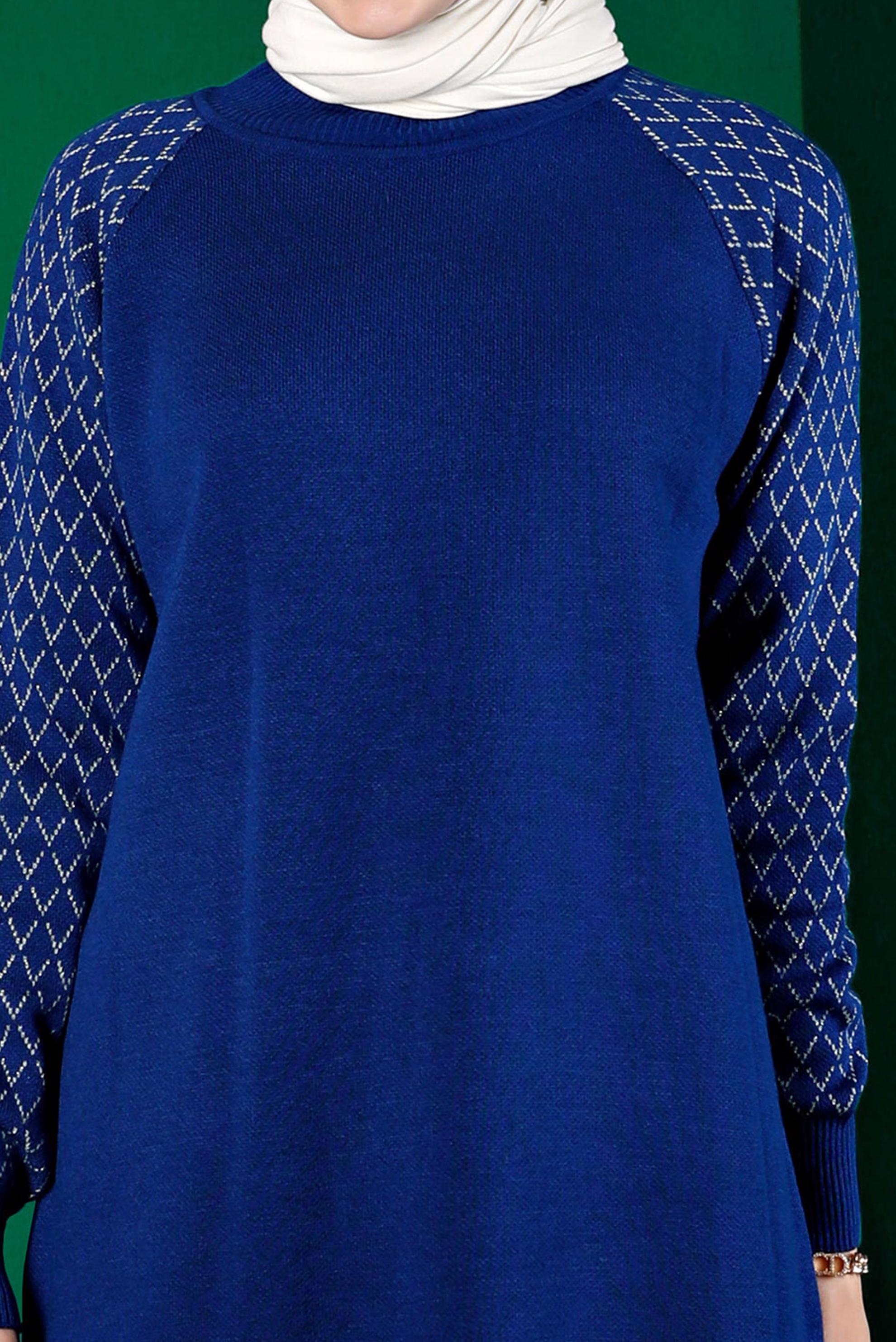 Tesettür giyim MAVİ DESENLİ İKİLİ TRİKO PANT. TAKIM 43218 