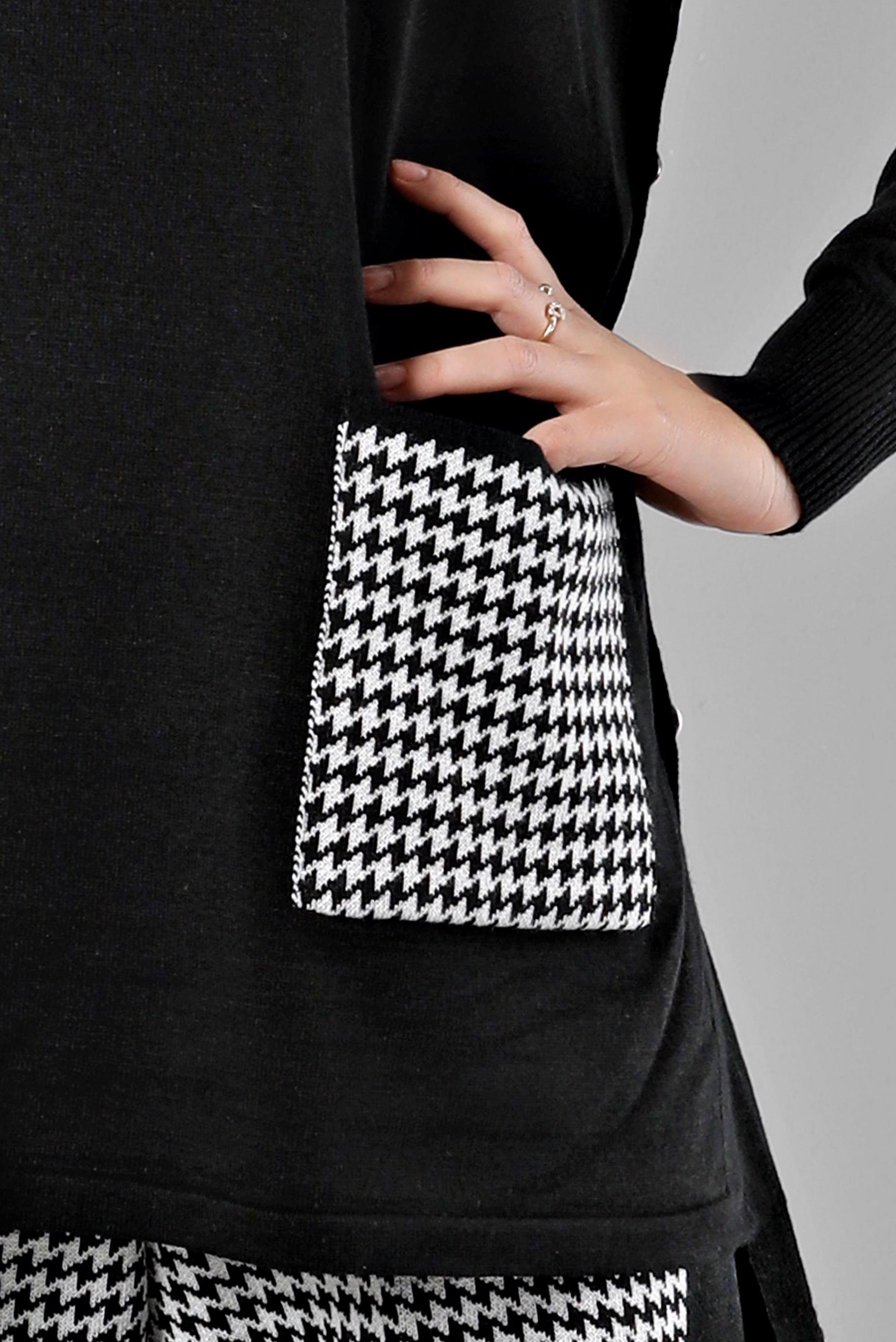 Tesettür giyim SİYAH DESENLİ CEPLİ İKİLİ TRİKO PANT. TAKIM 43221 