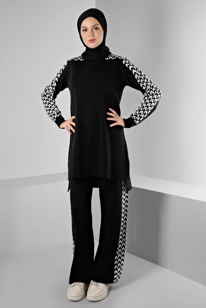 Tesettür giyim  DESENLİ İKİLİ TRİKO PANT. TAKIM 43222 - ALVİNA