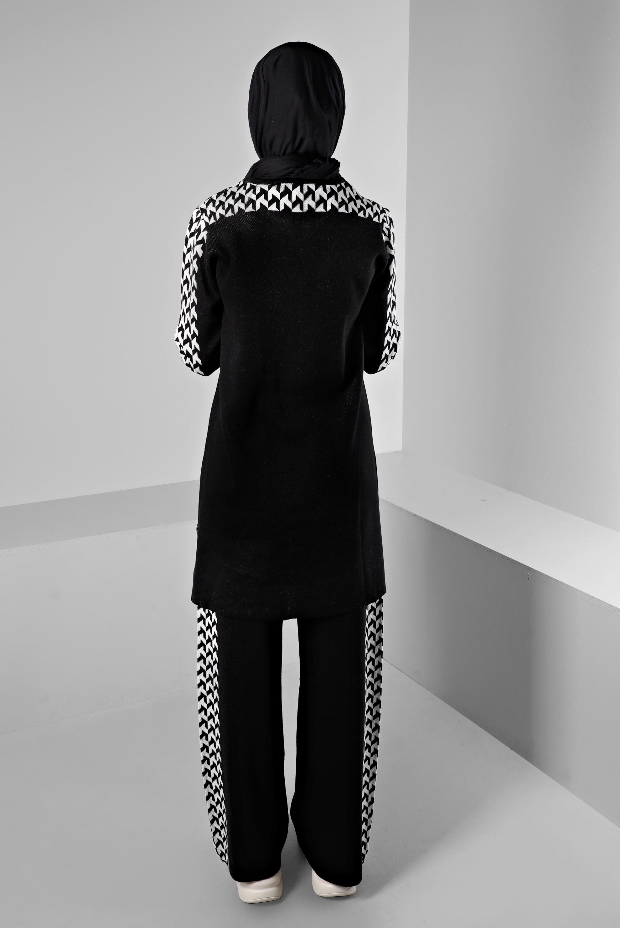 Tesettür giyim SİYAH DESENLİ İKİLİ TRİKO PANT. TAKIM 43222