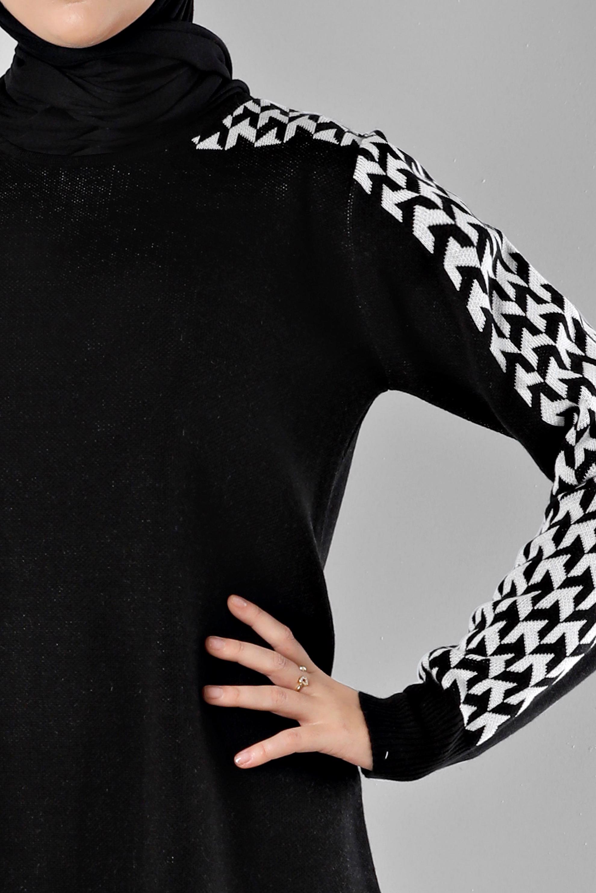 Tesettür giyim SİYAH DESENLİ İKİLİ TRİKO PANT. TAKIM 43222