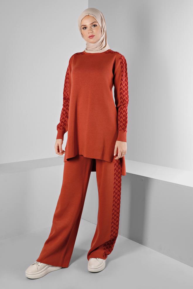 Tesettür giyim  DESENLİ İKİLİ TRİKO PANT. TAKIM 43222 - ALVİNA