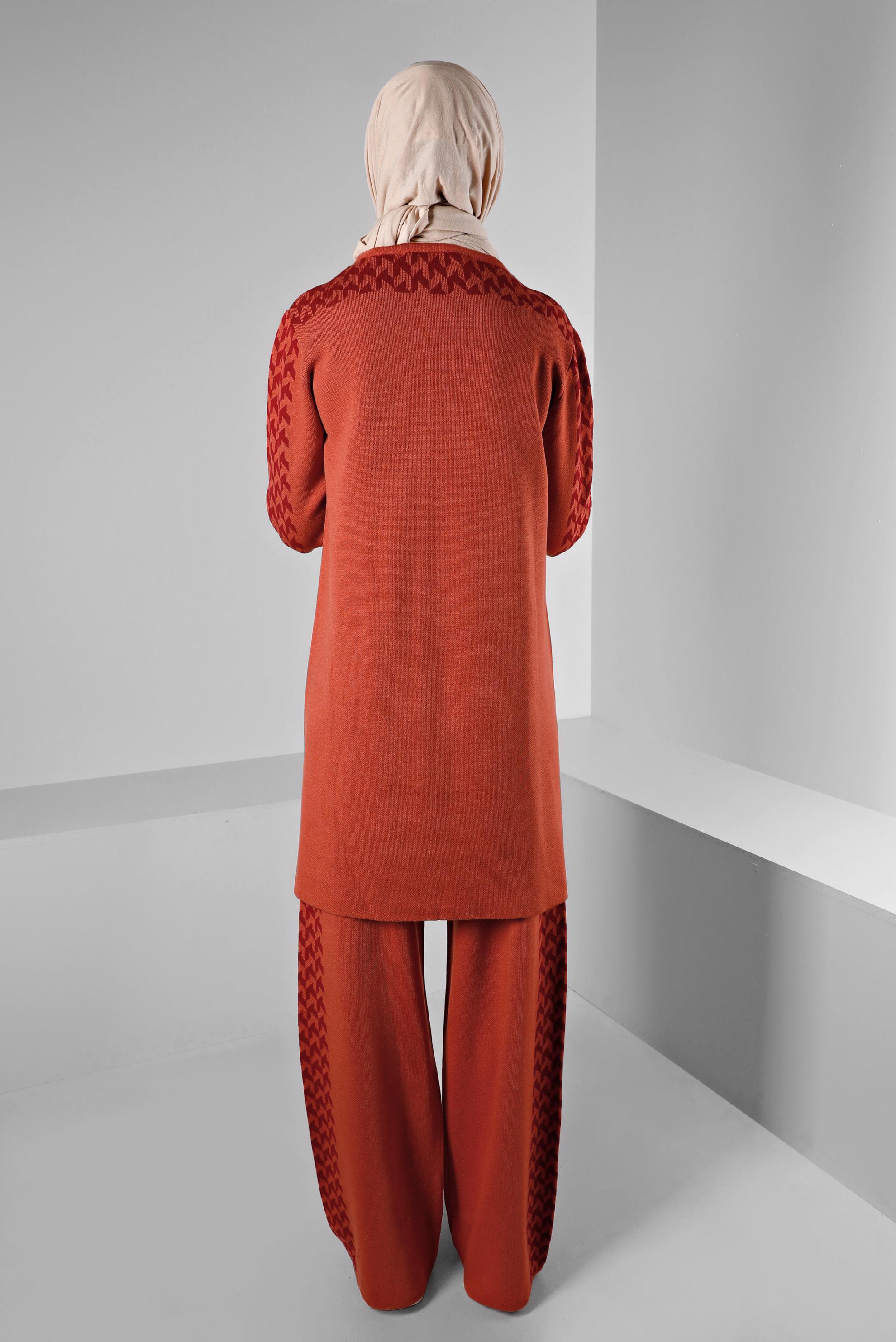 Tesettür giyim TURUNCU DESENLİ İKİLİ TRİKO PANT. TAKIM 43222