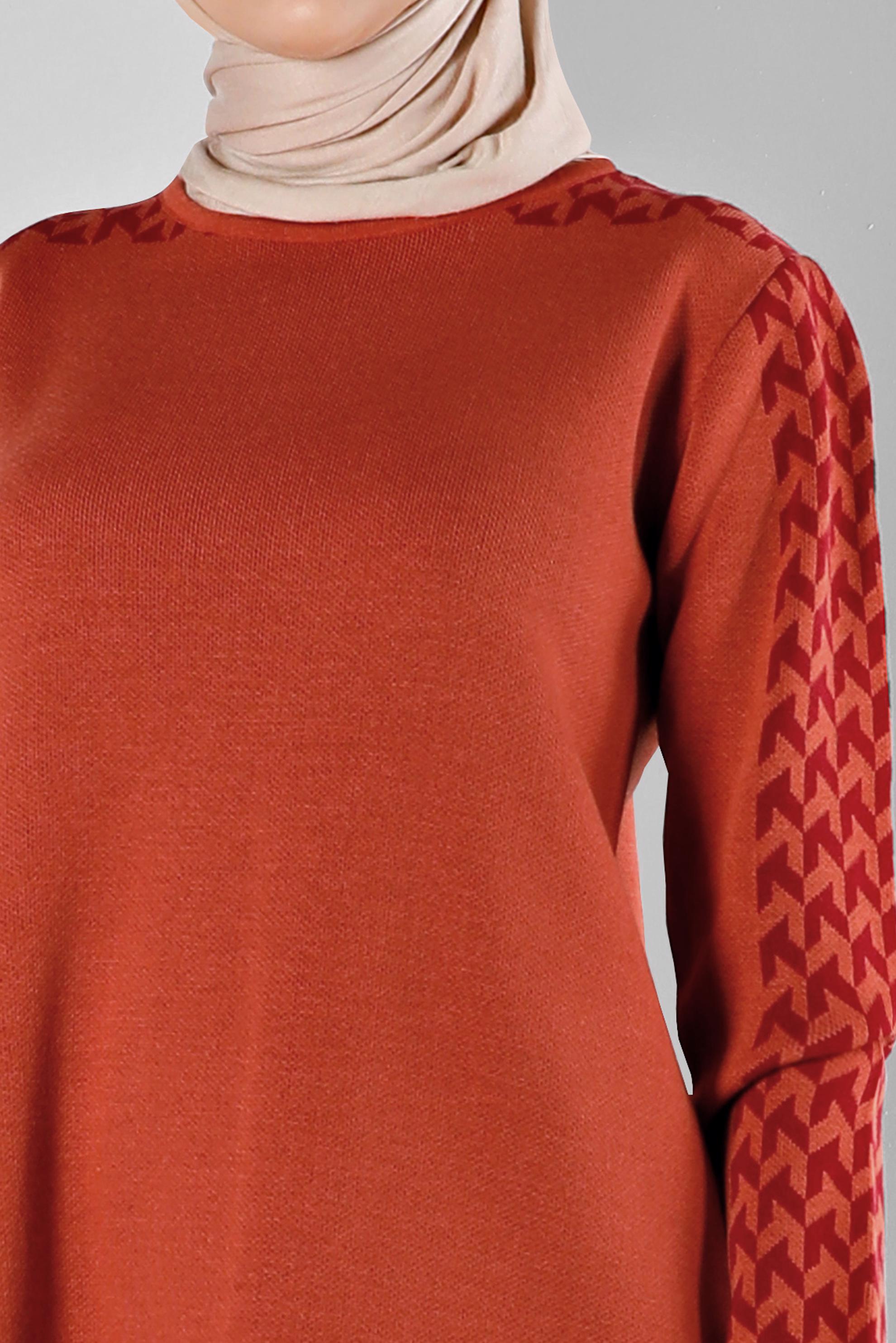 Tesettür giyim TURUNCU DESENLİ İKİLİ TRİKO PANT. TAKIM 43222