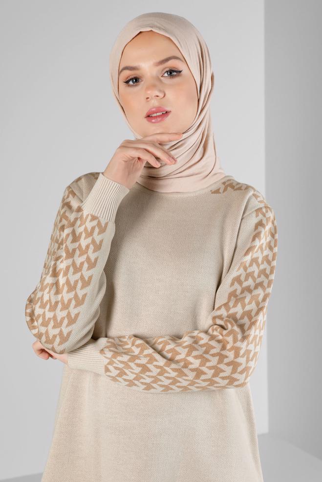 Tesettür giyim  DESENLİ İKİLİ TRİKO PANT. TAKIM 43222 - ALVİNA