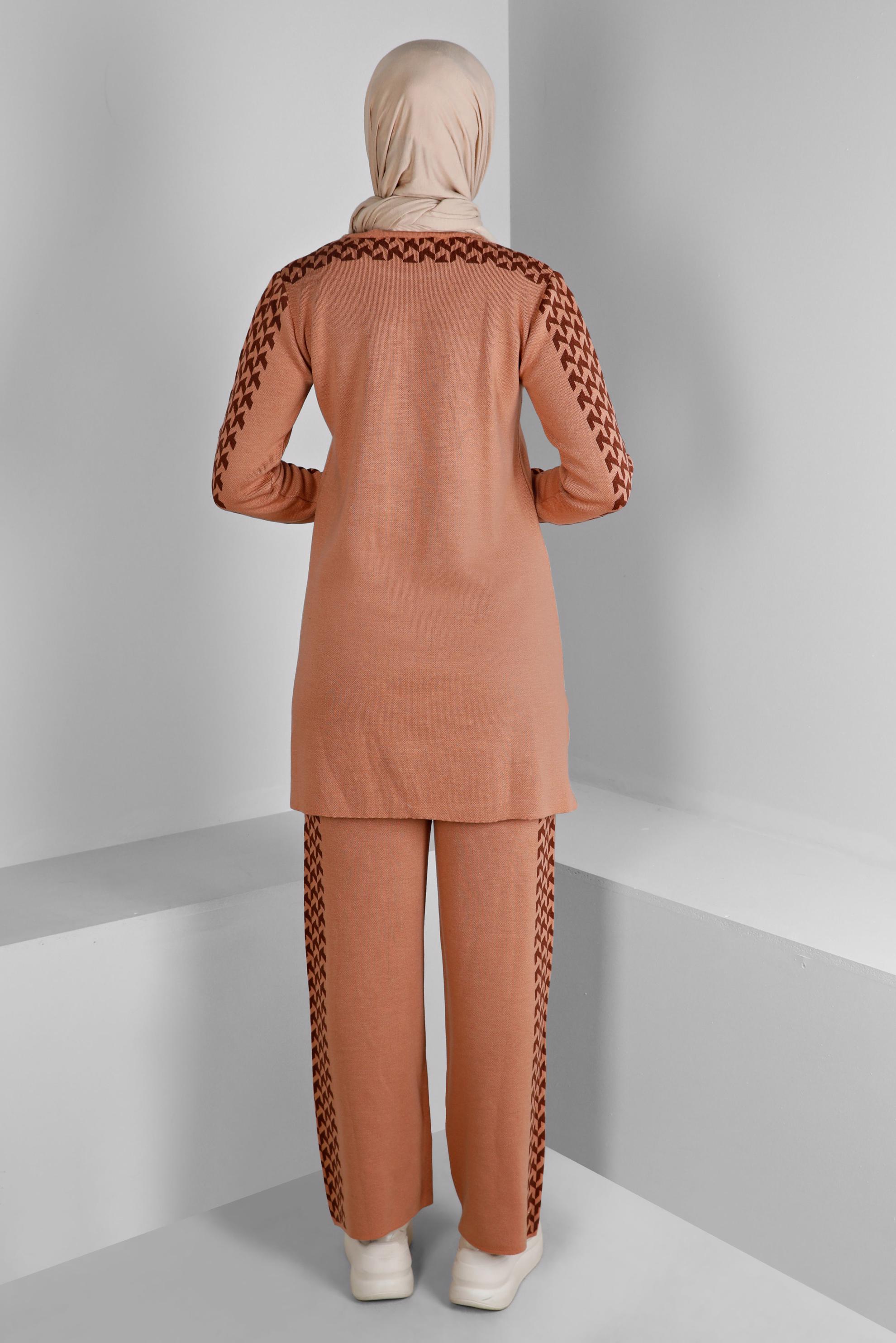 Tesettür giyim PUDRA DESENLİ İKİLİ TRİKO PANT. TAKIM 43222