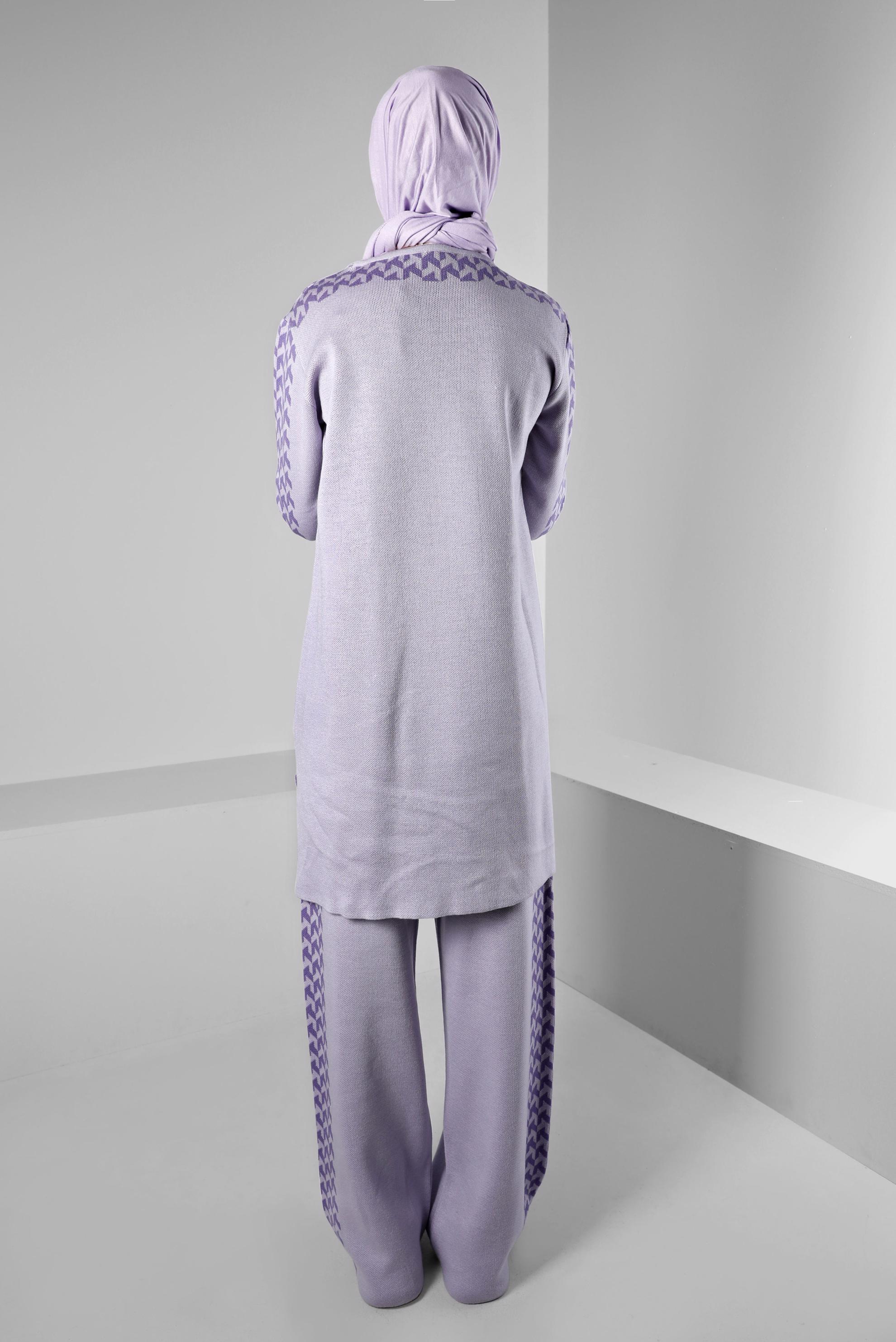 Hijab clothing PURPLE PATTERNED 2-PIECE KNITWEAR PANTS SUIT 43222