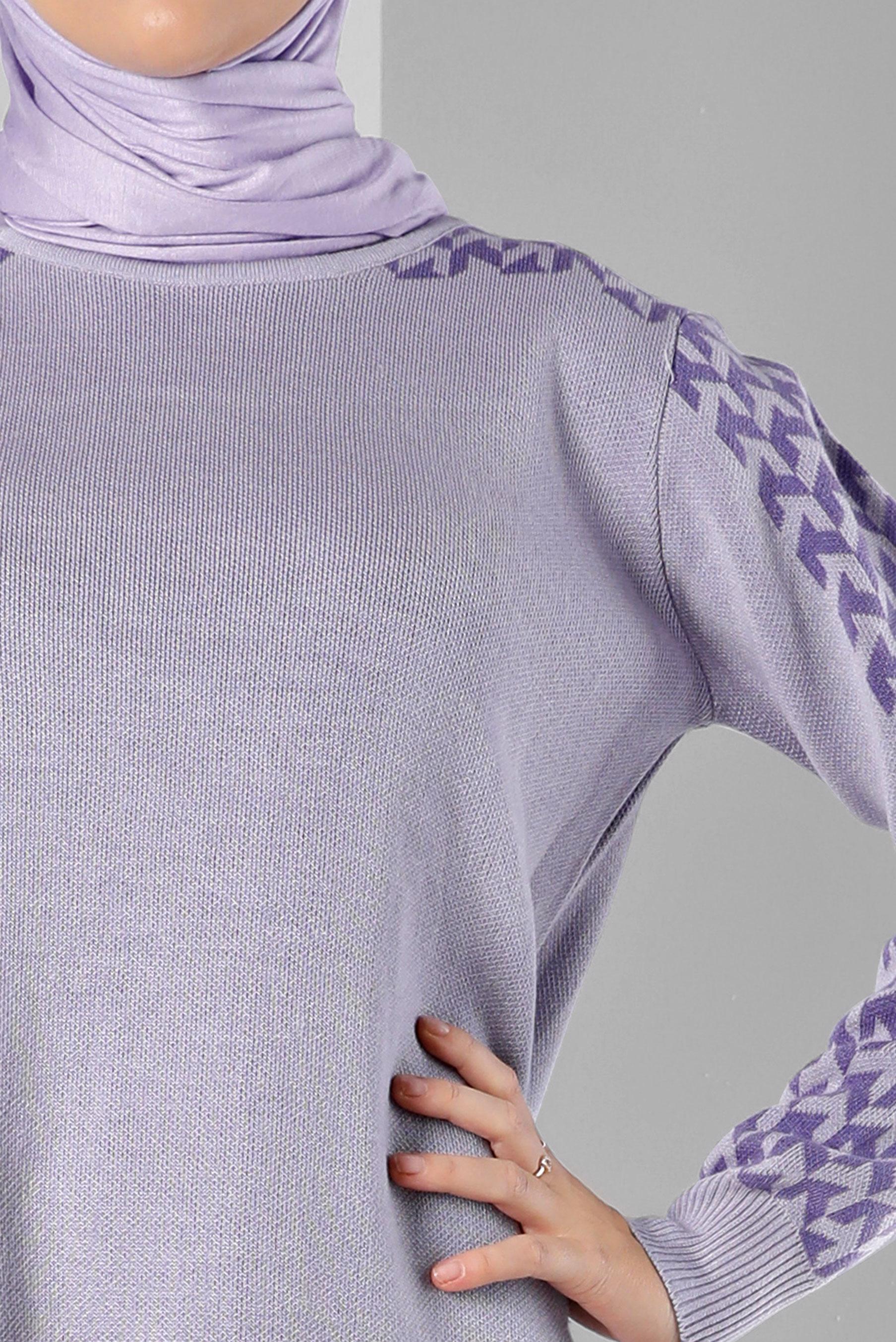 Hijab clothing PURPLE PATTERNED 2-PIECE KNITWEAR PANTS SUIT 43222