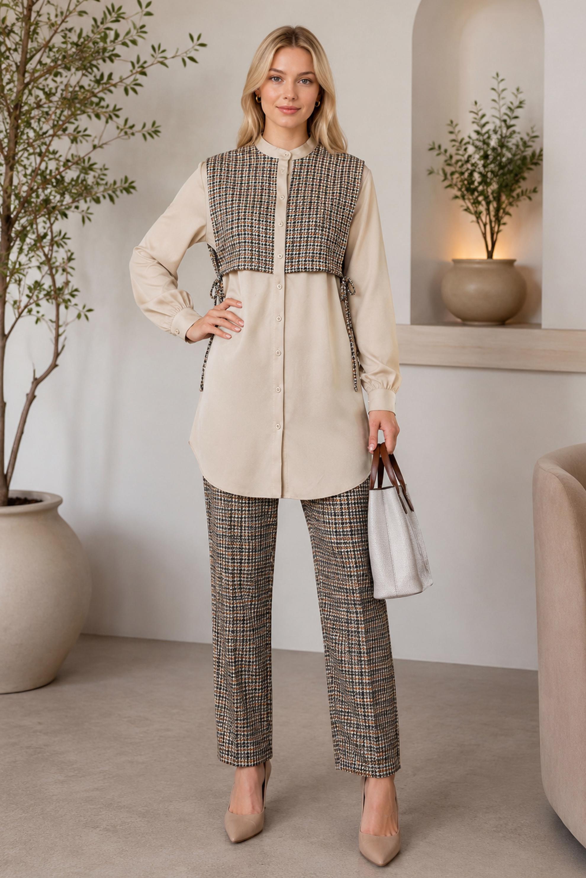 Hijab clothing ORANGE HOUNDSTOOTH PATTERNED PANTSUIT 43266