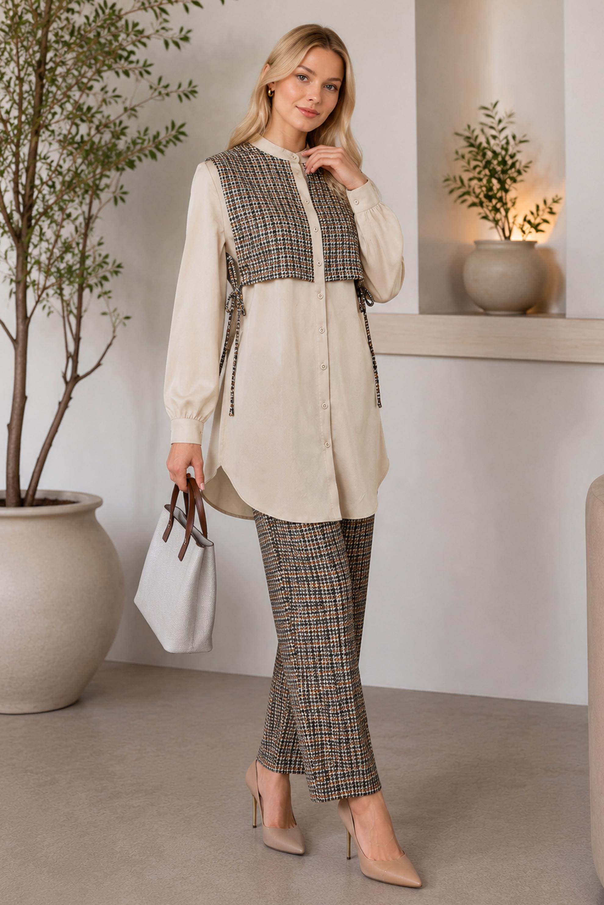 Hijab clothing ORANGE HOUNDSTOOTH PATTERNED PANTSUIT 43266