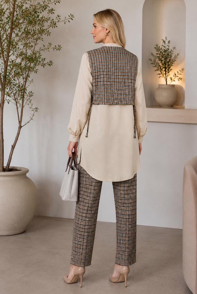 Hijab clothing ORANGE HOUNDSTOOTH PATTERNED PANTSUIT 43266 - ALVİNA