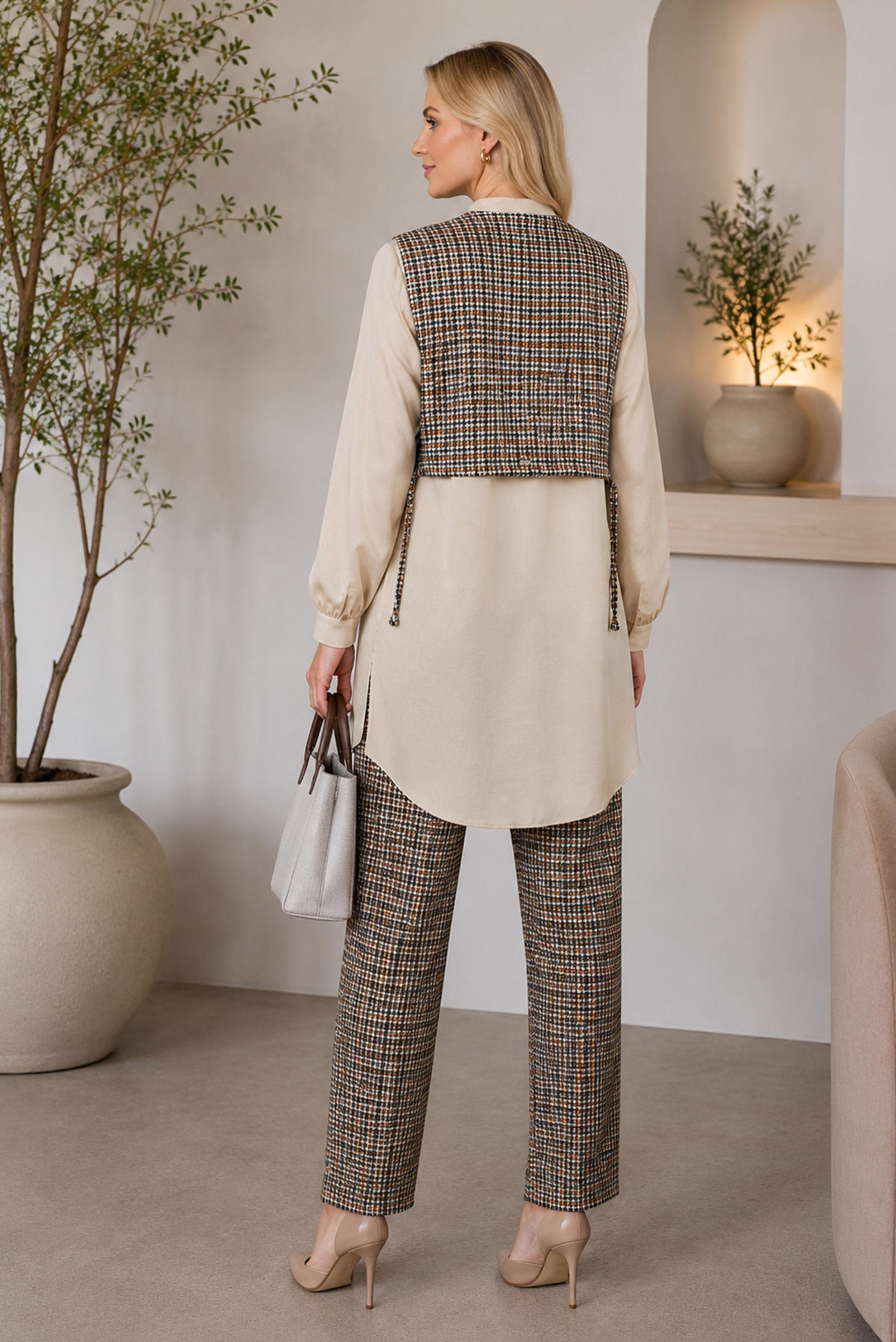Hijab clothing ORANGE HOUNDSTOOTH PATTERNED PANTSUIT 43266