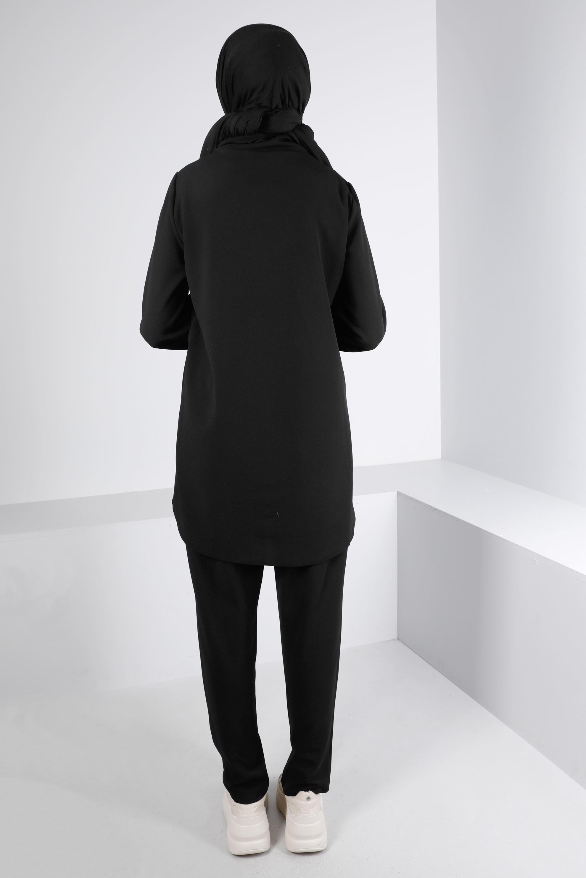 Tesettür giyim SİYAH BAĞCIK VE KAZAYAĞI DETAYLI İKİLİ TAKIM 43268