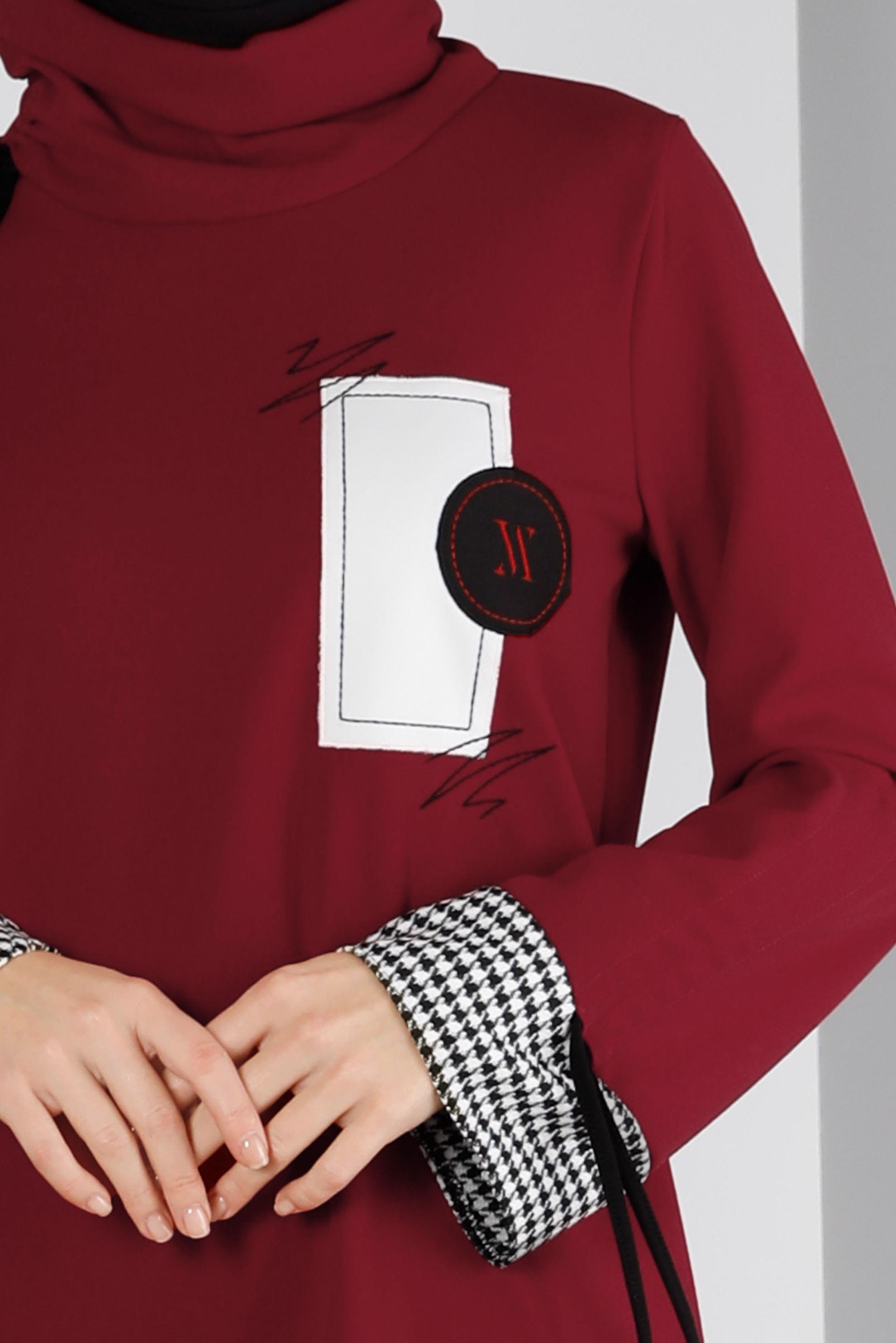 Tesettür giyim KIRMIZI BAĞCIK VE KAZAYAĞI DETAYLI İKİLİ TAKIM 43268