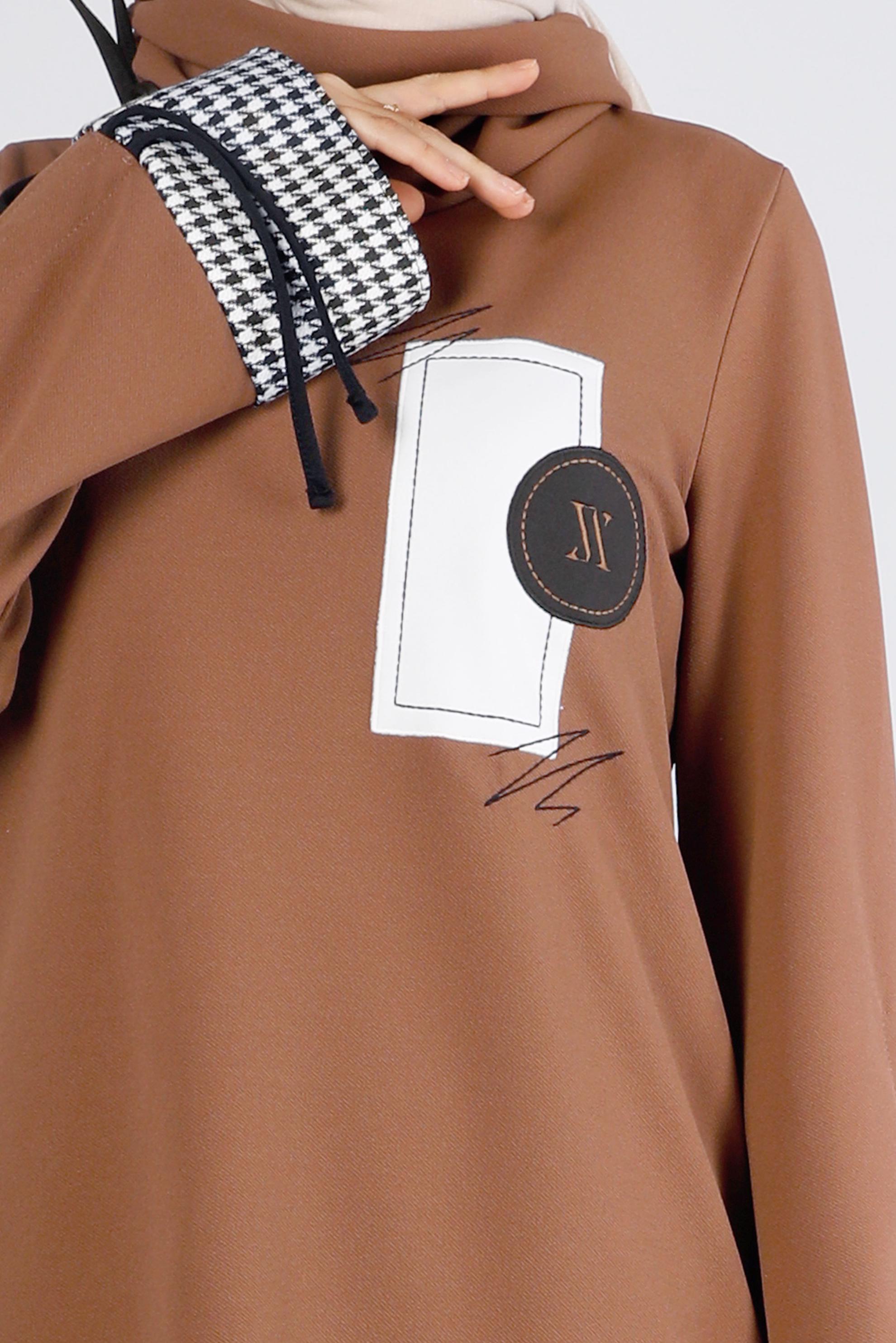 Tesettür giyim KAHVE BAĞCIK VE KAZAYAĞI DETAYLI İKİLİ TAKIM 43268