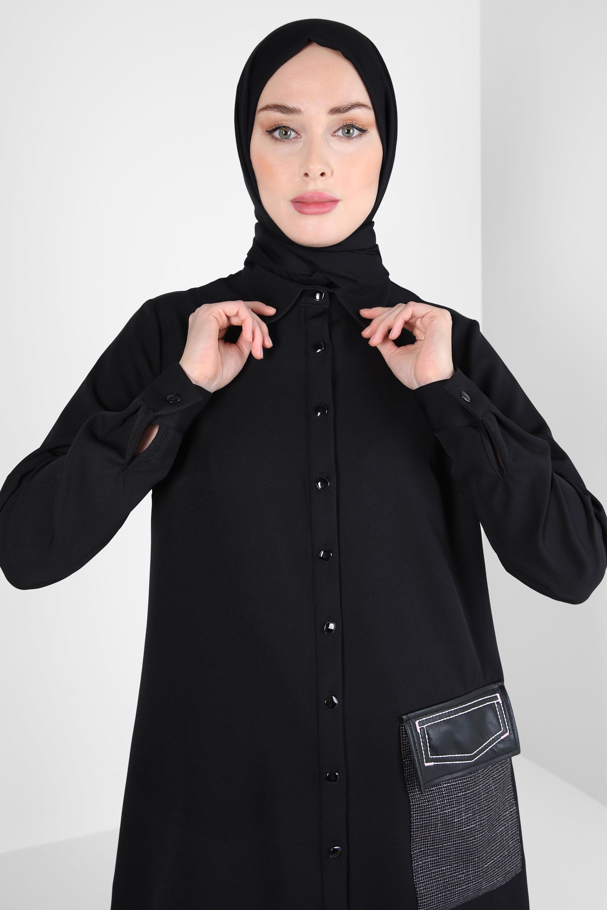 Tesettür giyim SİYAH CEP DETAYLI PANTOLONLU TAKIM 43278
