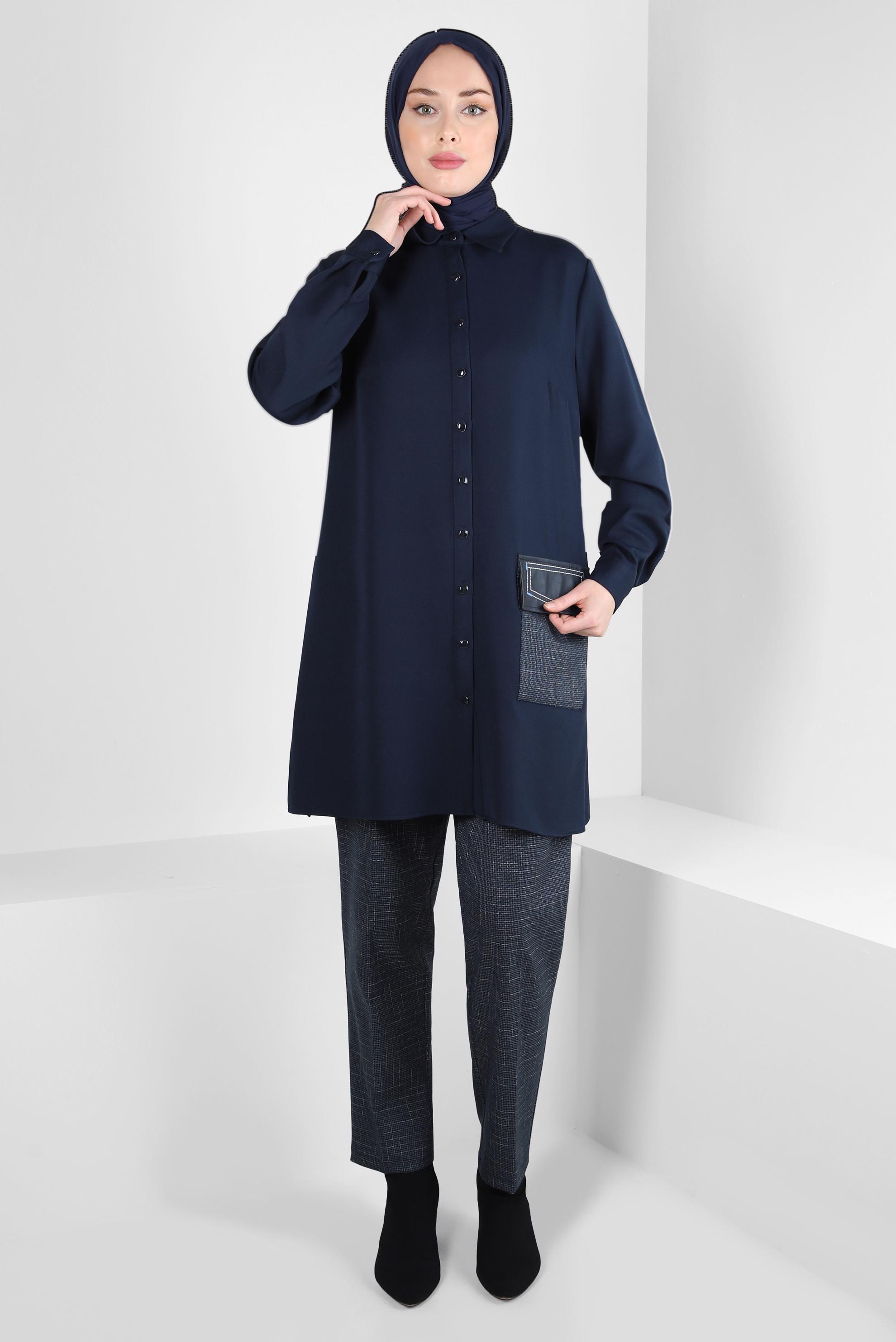 Tesettür giyim LACİVERT CEP DETAYLI PANTOLONLU TAKIM 43278