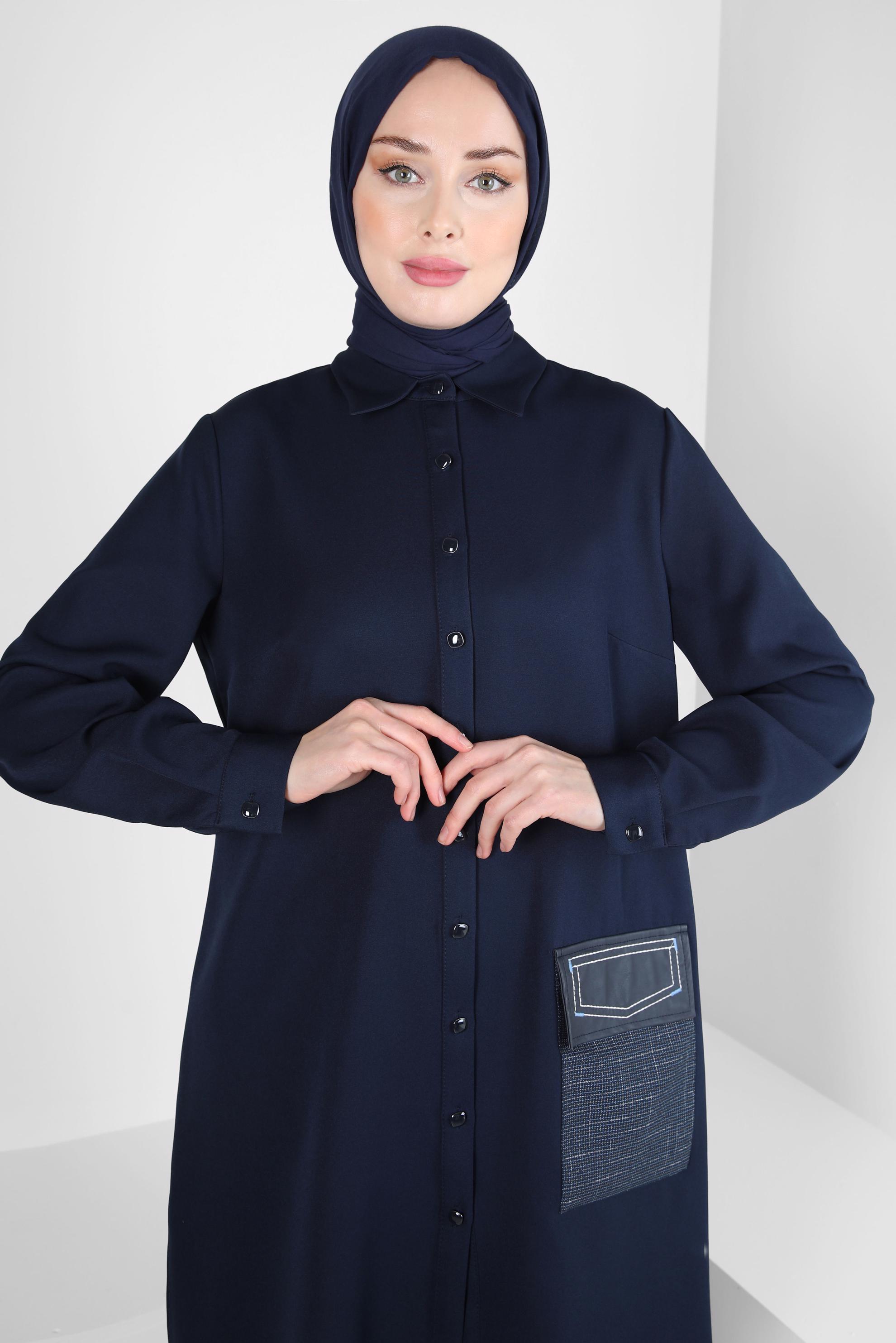 Tesettür giyim LACİVERT CEP DETAYLI PANTOLONLU TAKIM 43278