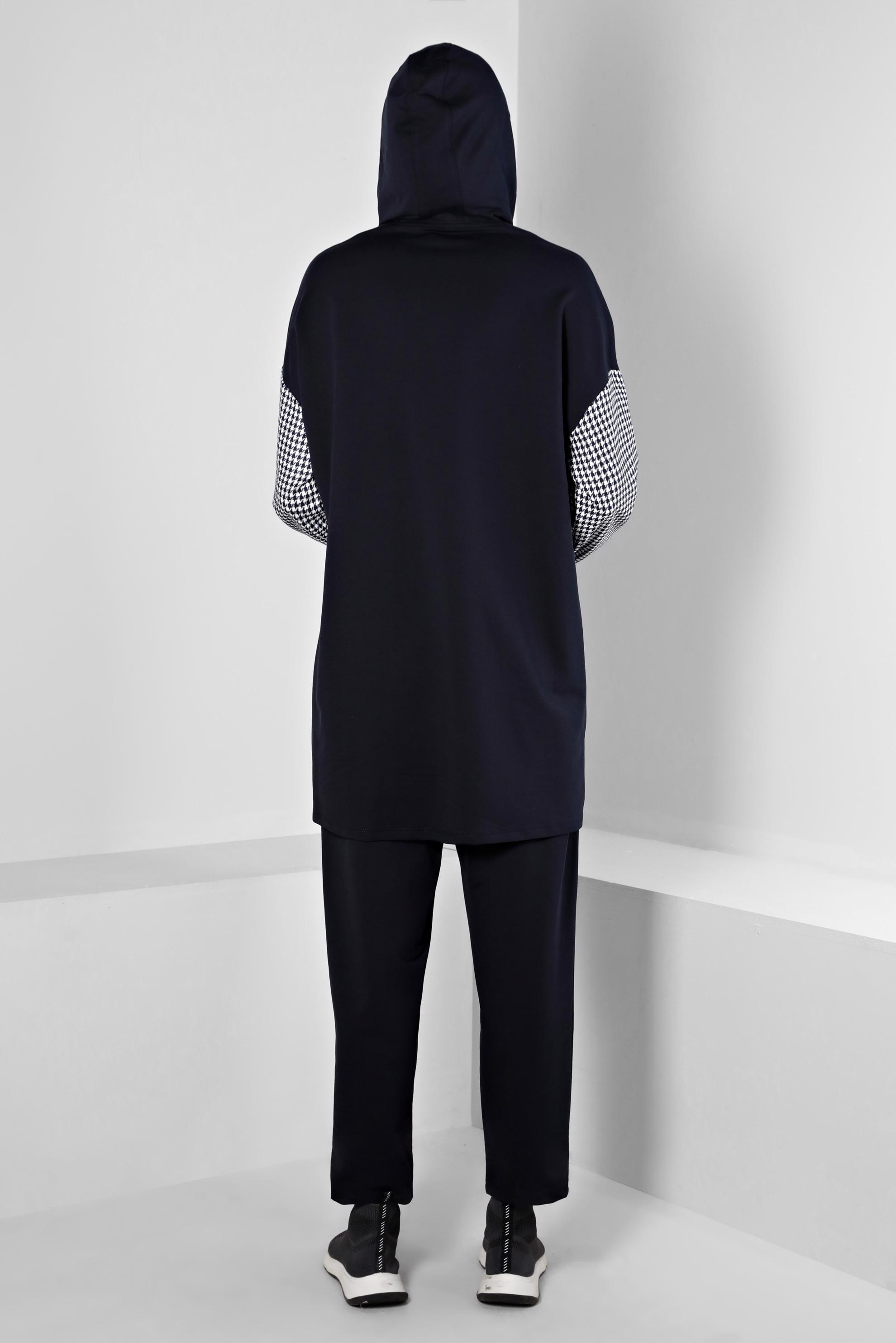 Hijab clothing NAVY BLUE ZIPPERED HOODED 2-PIECE TRACKSUIT SET 43346 