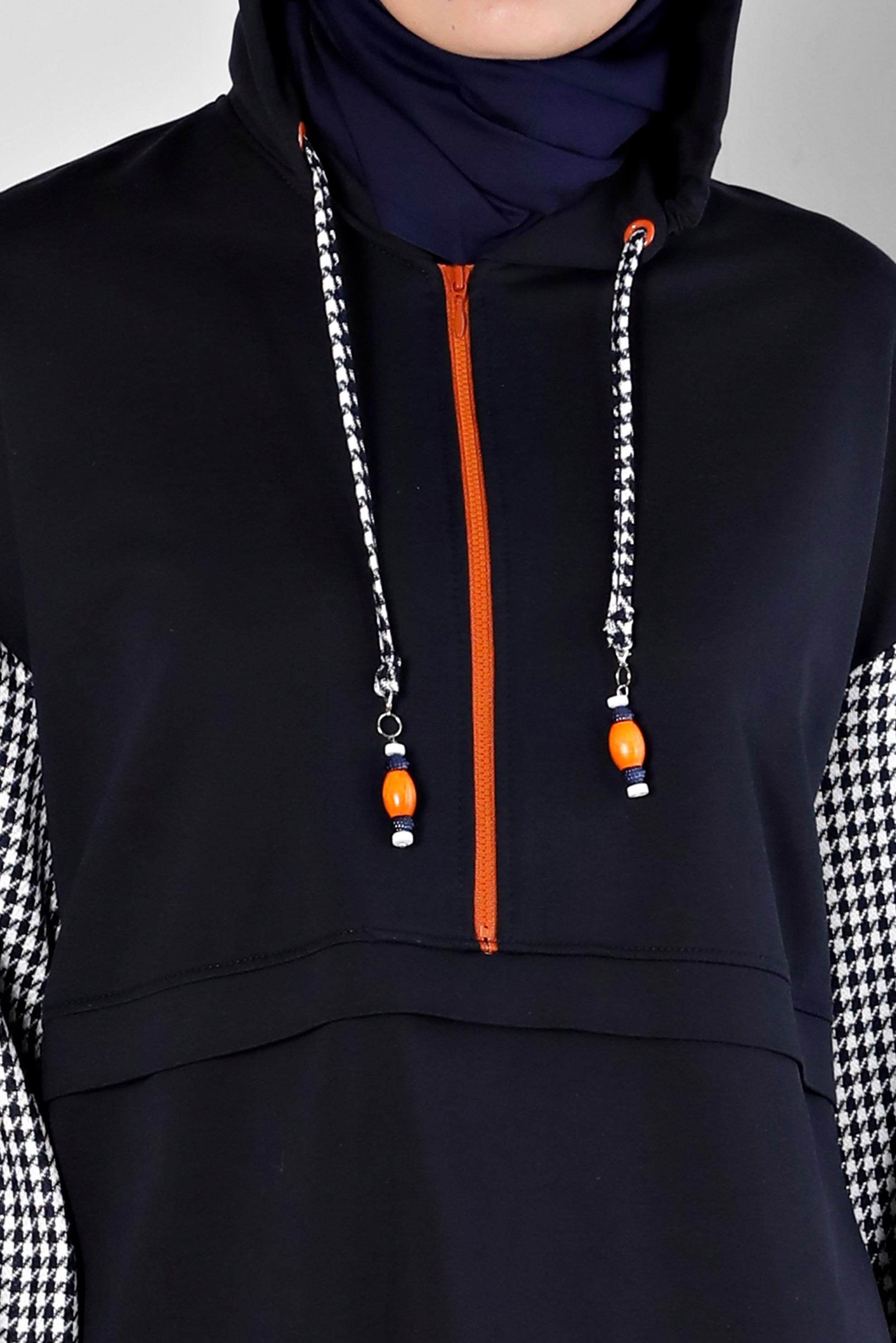 Hijab clothing NAVY BLUE ZIPPERED HOODED 2-PIECE TRACKSUIT SET 43346 