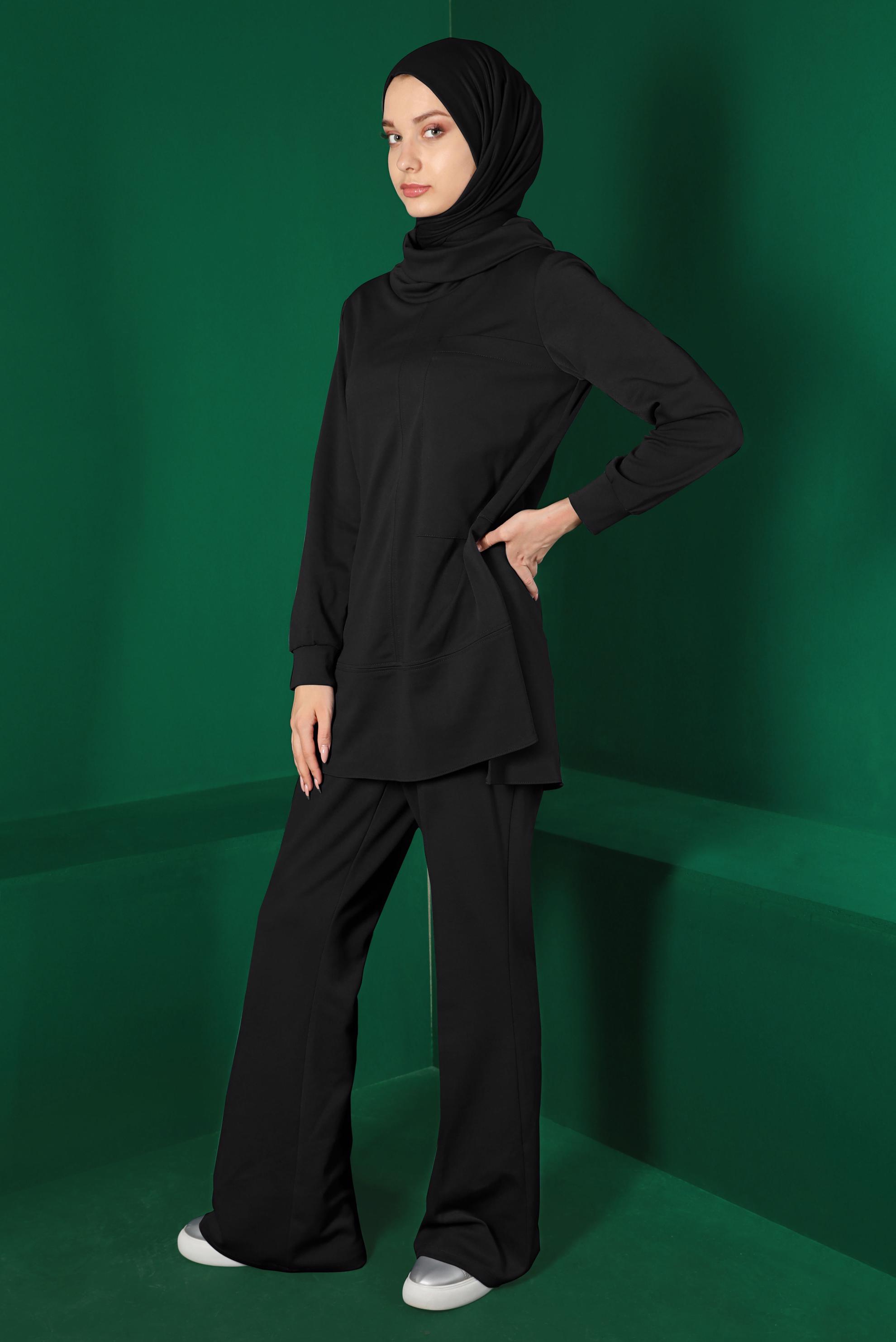 Tesettür giyim SİYAH CEP DETAYLI İKİLİ PANT. TAKIM 43387