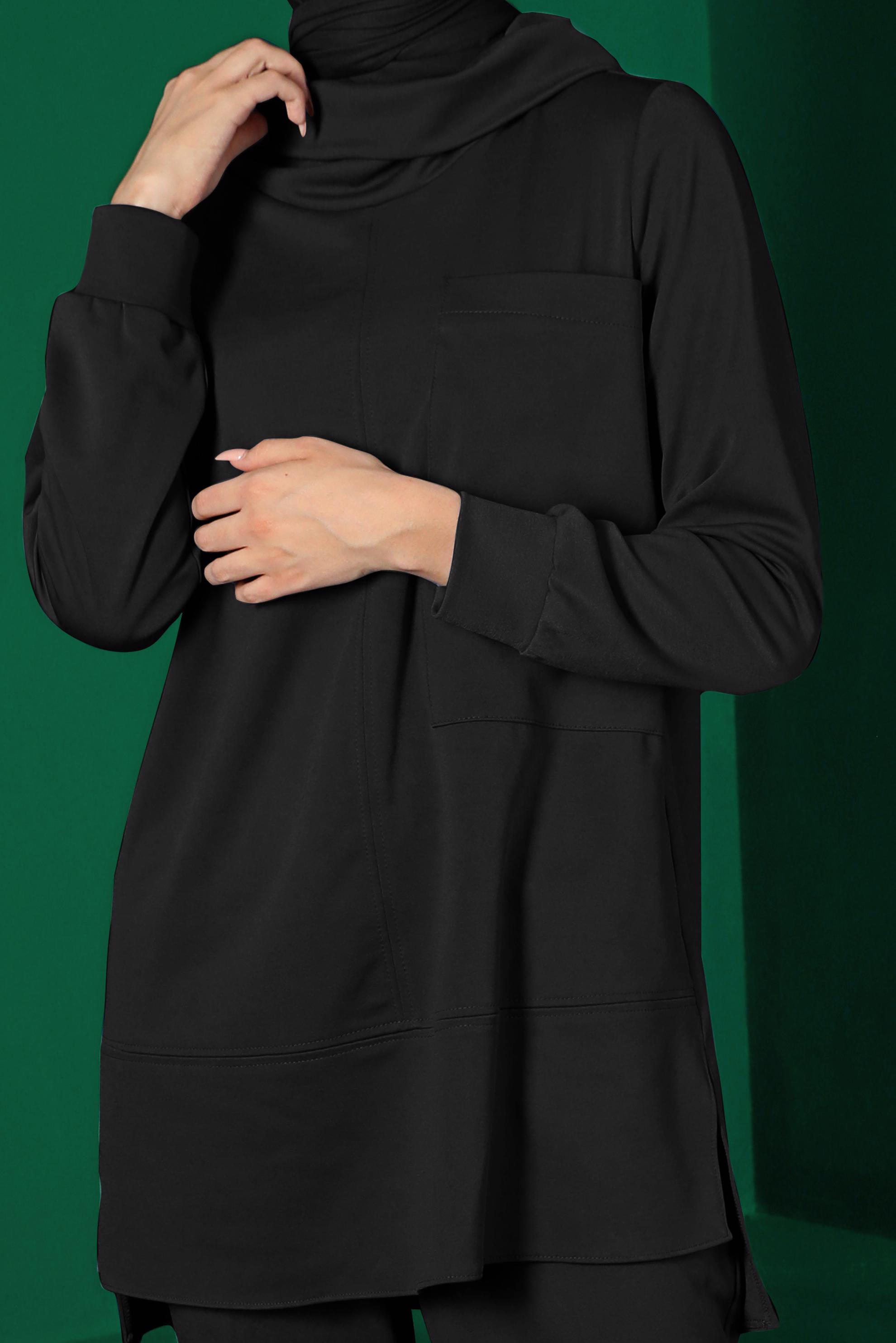 Tesettür giyim SİYAH CEP DETAYLI İKİLİ PANT. TAKIM 43387