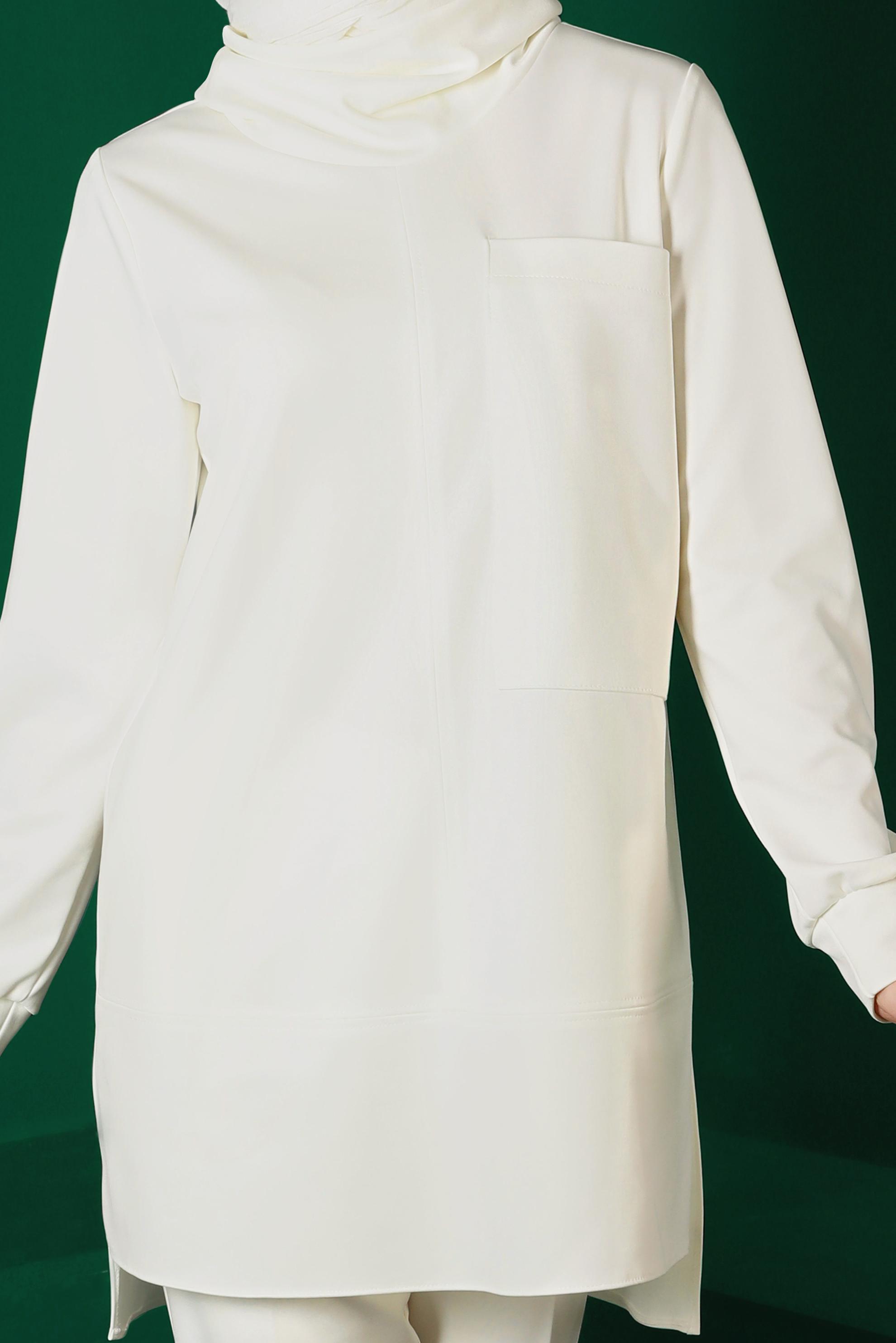 Tesettür giyim BEYAZ CEP DETAYLI İKİLİ PANT. TAKIM 43387