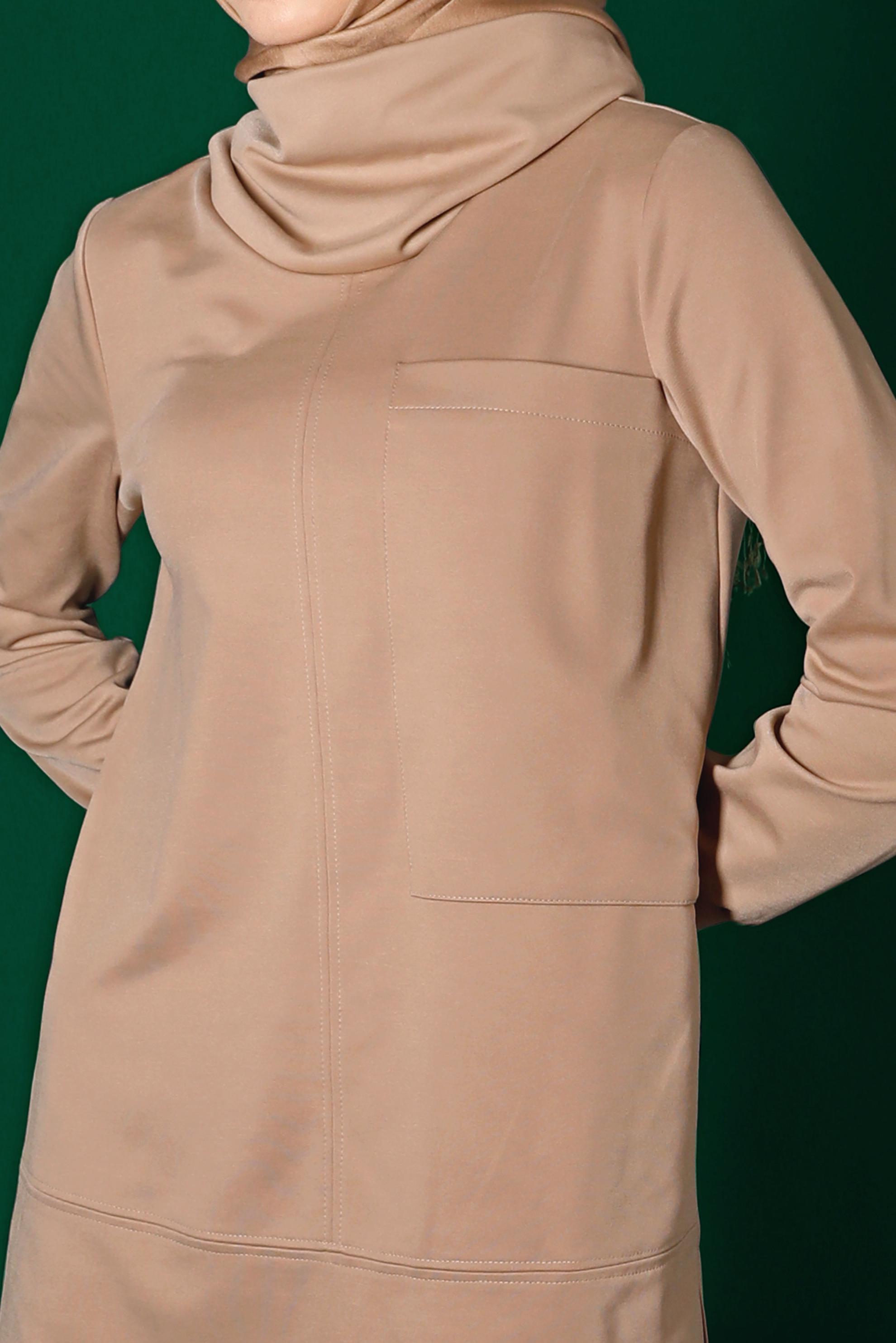 Tesettür giyim BEJ CEP DETAYLI İKİLİ PANT. TAKIM 43387