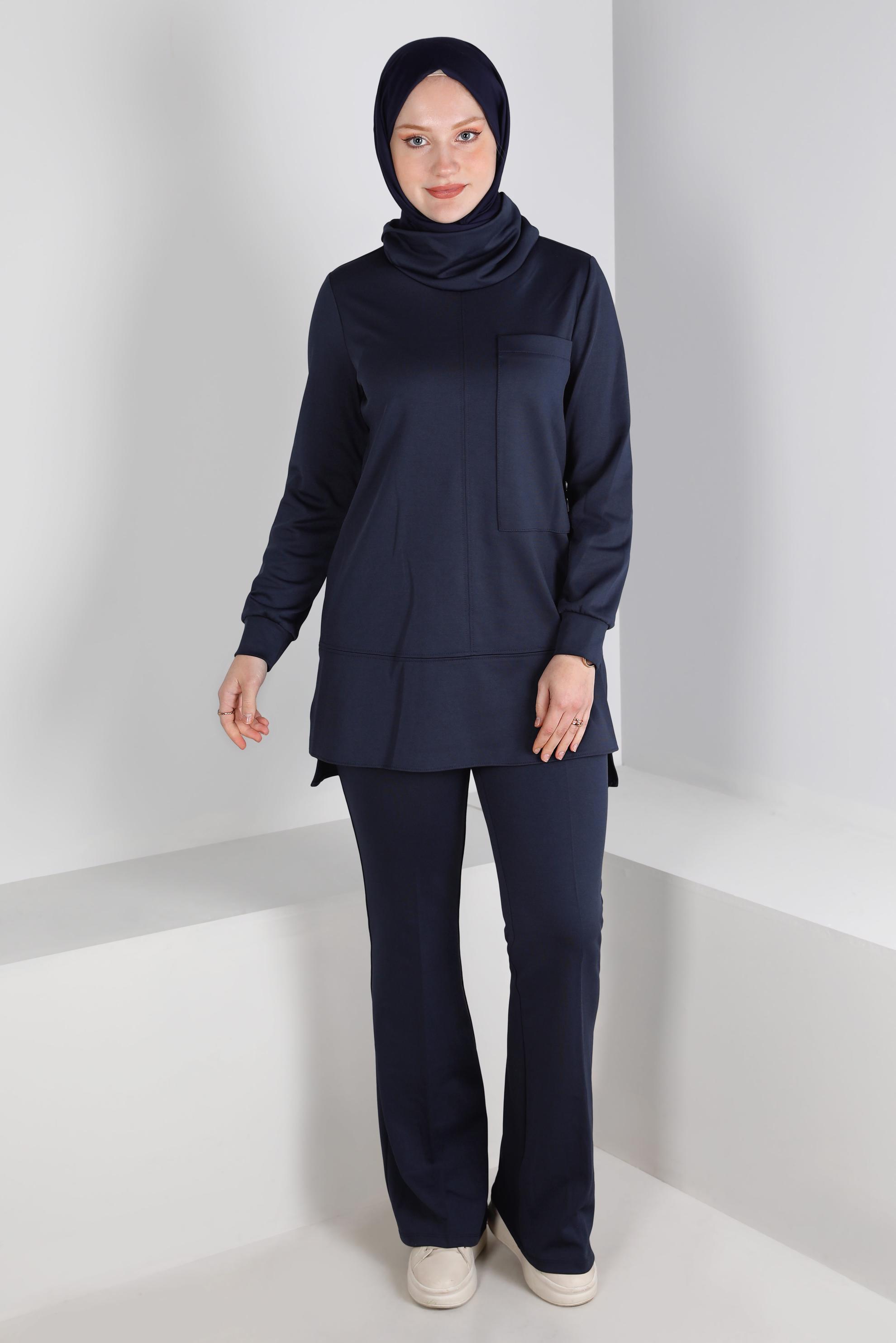 Vêtements hijab BLEU MARINE ENSEMBLE PANTALON 2 PIÈCES DÉTAIL POCHE 43387