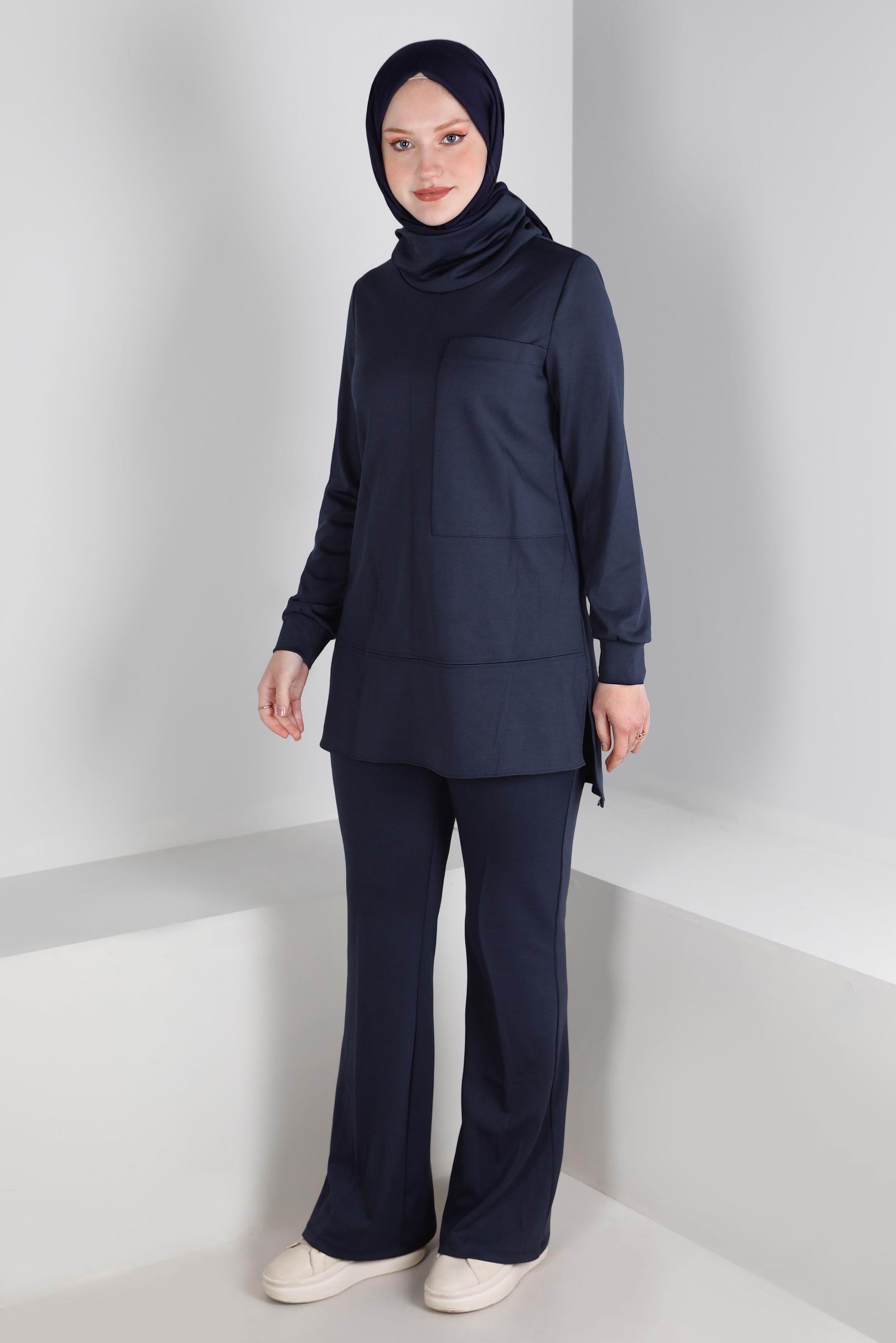 Vêtements hijab BLEU MARINE ENSEMBLE PANTALON 2 PIÈCES DÉTAIL POCHE 43387