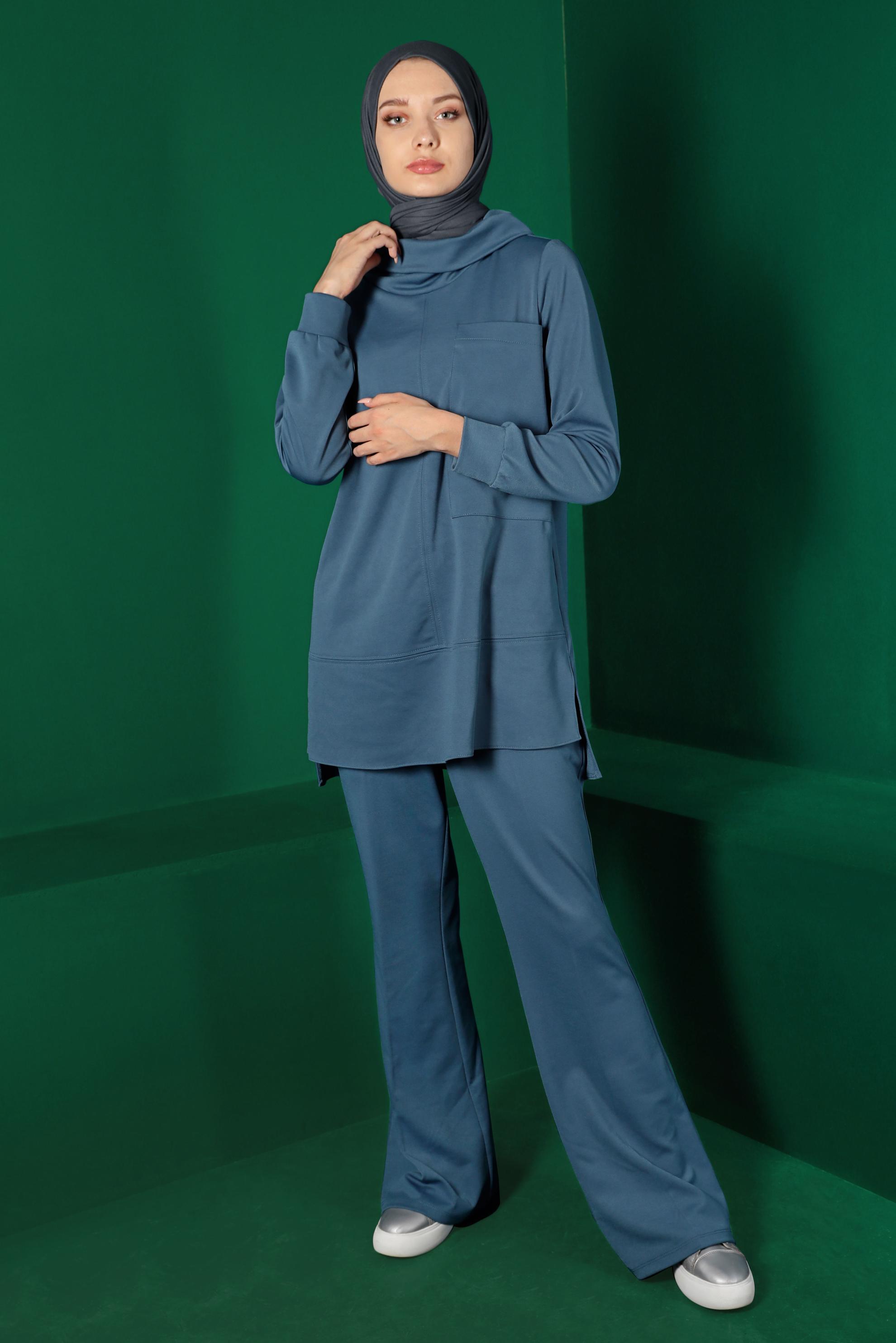 Tesettür giyim LACİVERT CEP DETAYLI İKİLİ PANT. TAKIM 43387