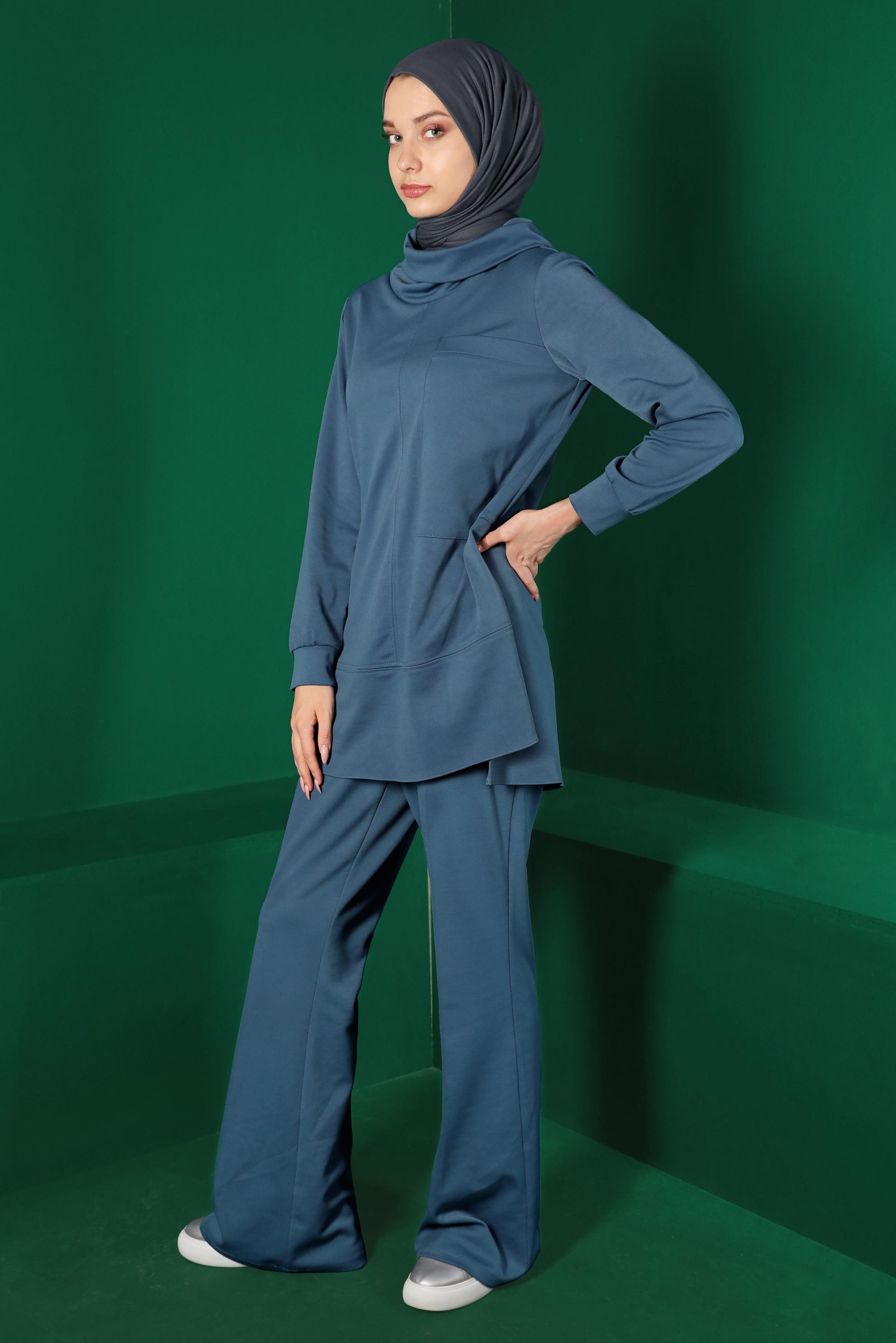 Tesettür giyim LACİVERT CEP DETAYLI İKİLİ PANT. TAKIM 43387