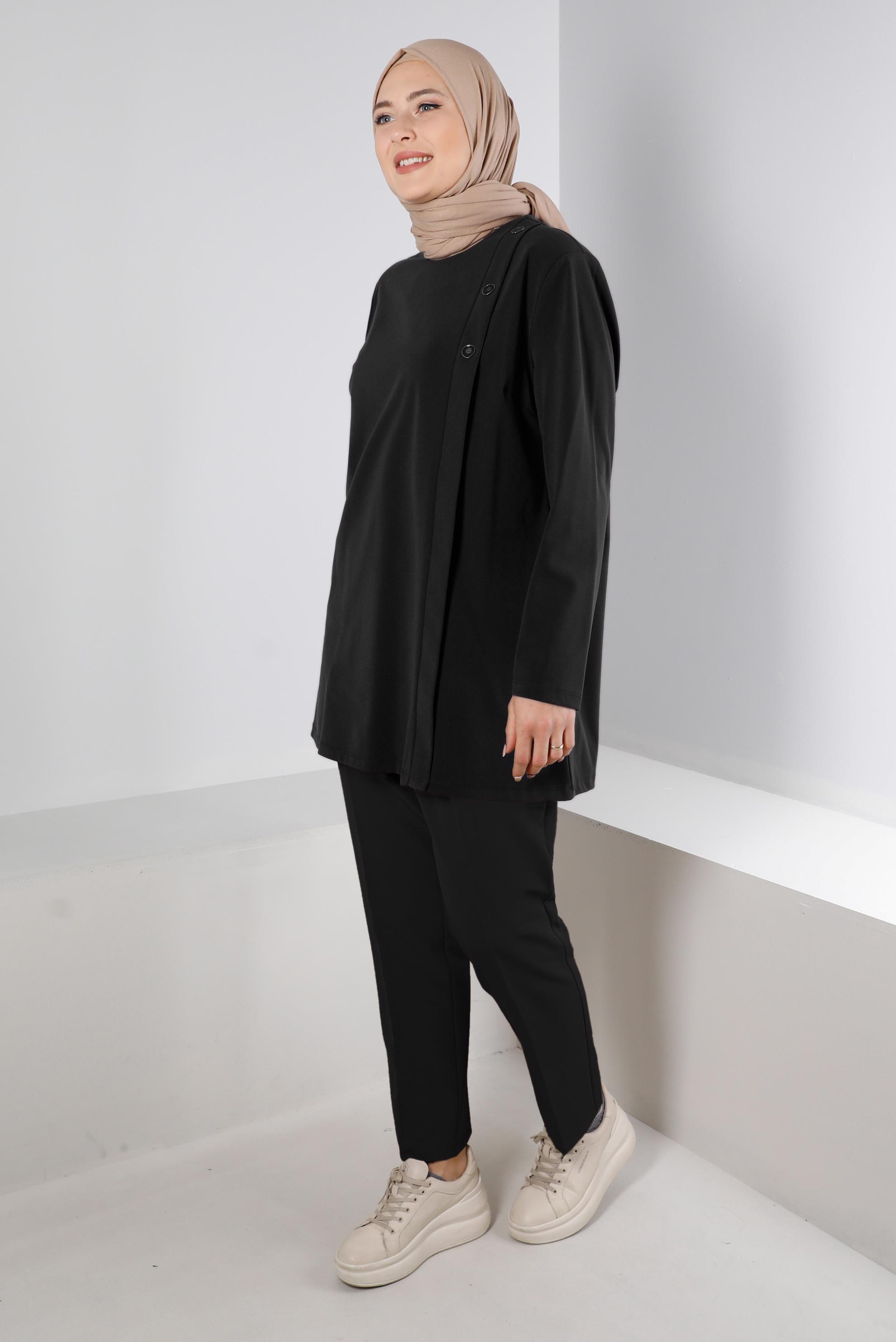 Tesettür giyim SİYAH DÜĞME DETAYLI TUNİK 20300