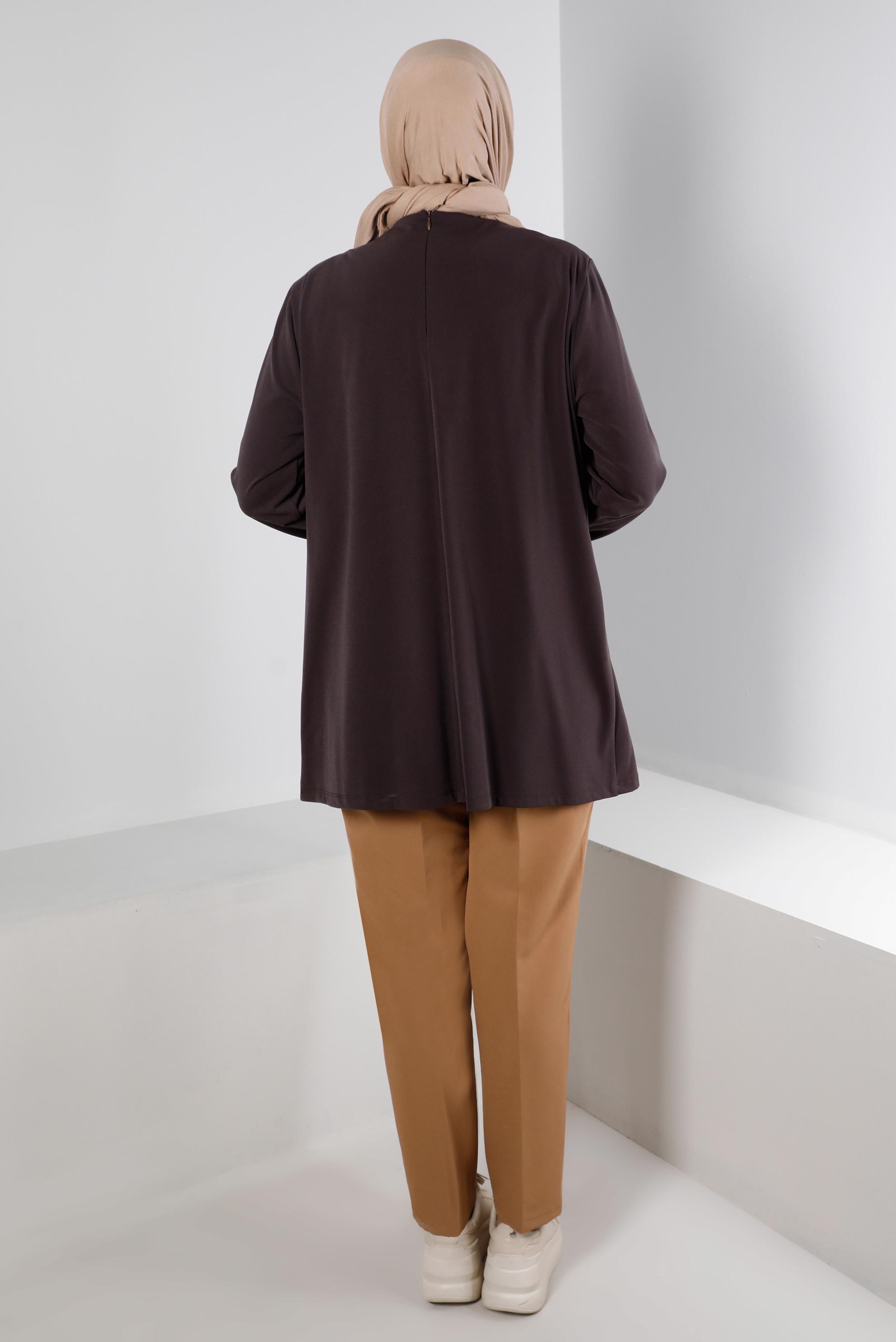 Tesettür giyim KAHVE DÜĞME DETAYLI TUNİK 20300