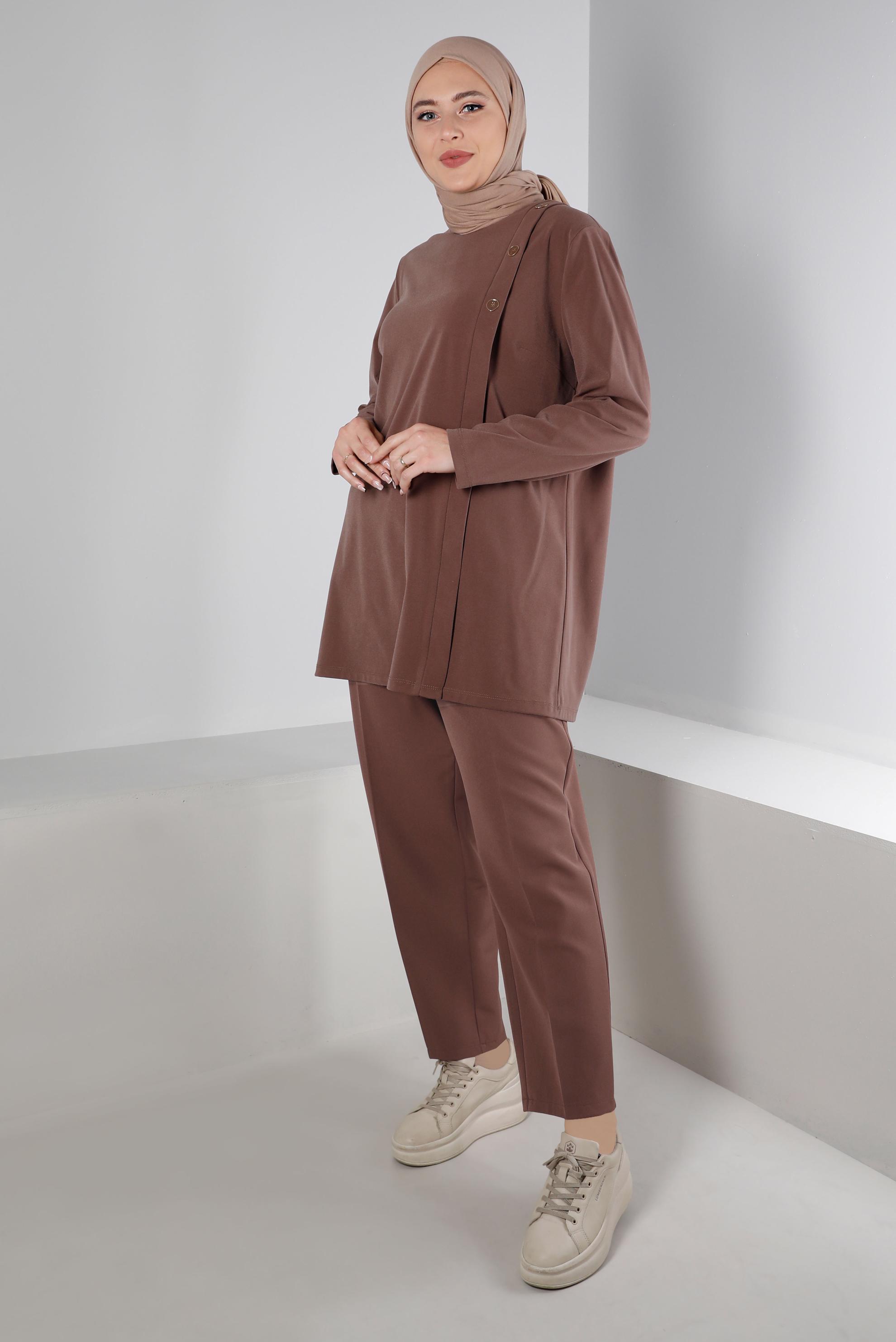 Tesettür giyim KAHVE DÜĞME DETAYLI TUNİK 20300