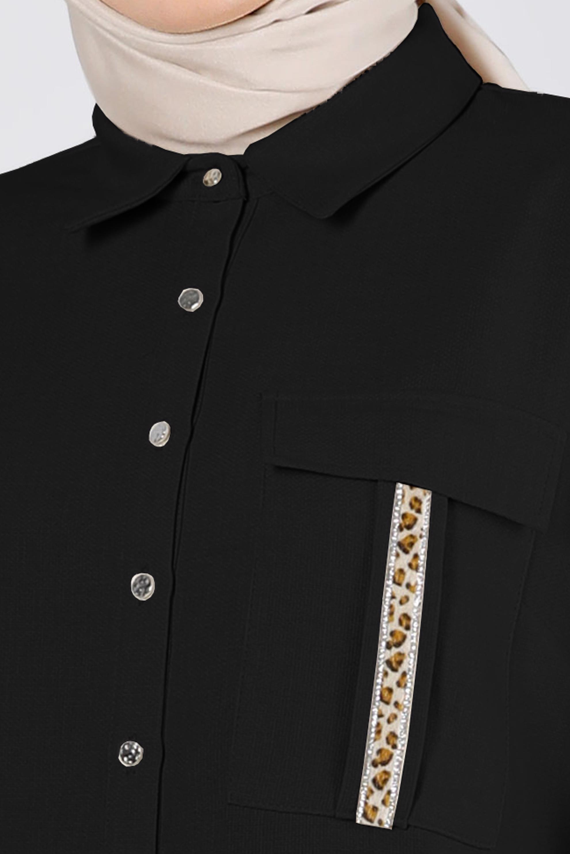 Tesettür giyim SİYAH VATKALI DÜĞMELİ TUNİK 20304