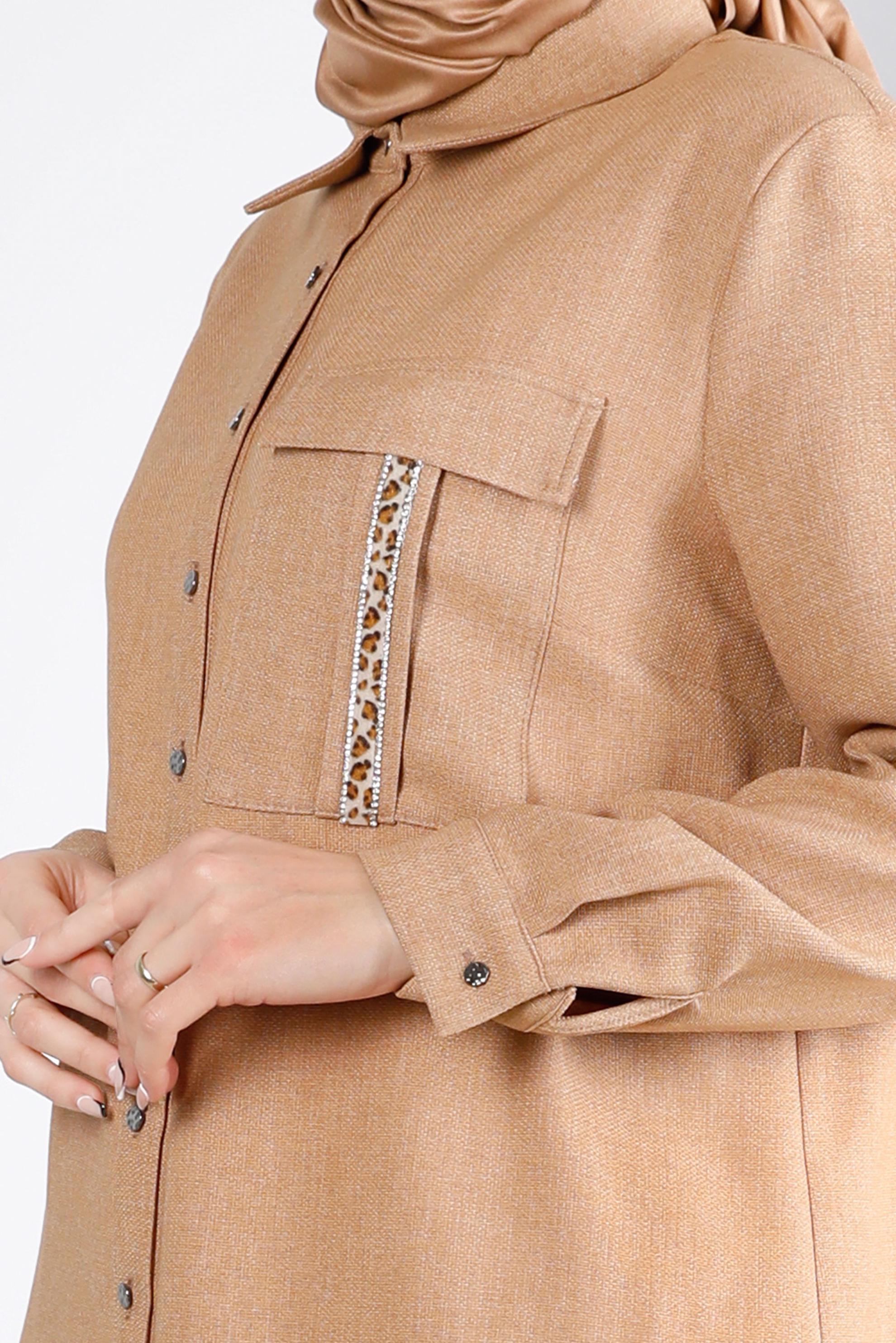 Tesettür giyim KAHVE VATKALI DÜĞMELİ TUNİK 20304