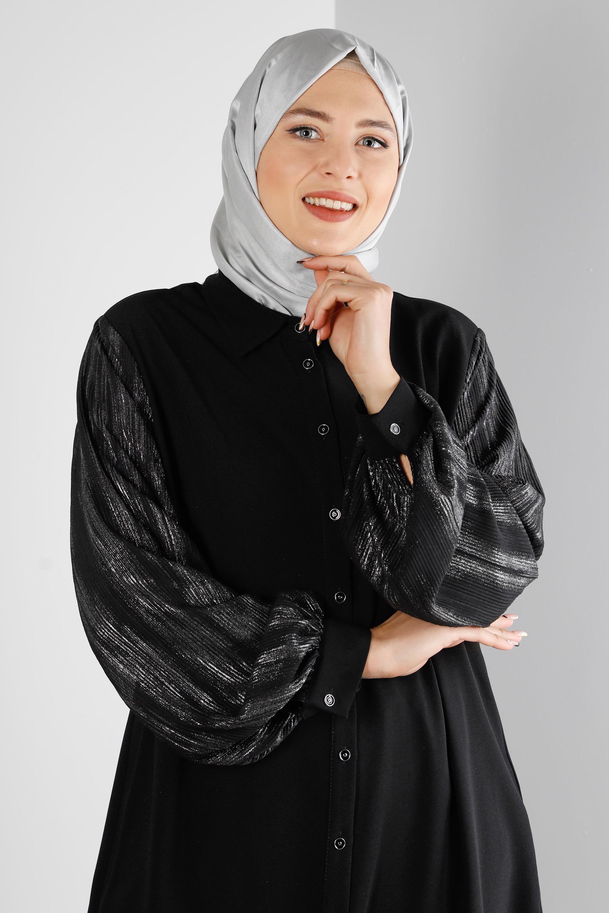 Tesettür giyim SİYAH DÜĞMELİ BALON KOL TUNİK 20306