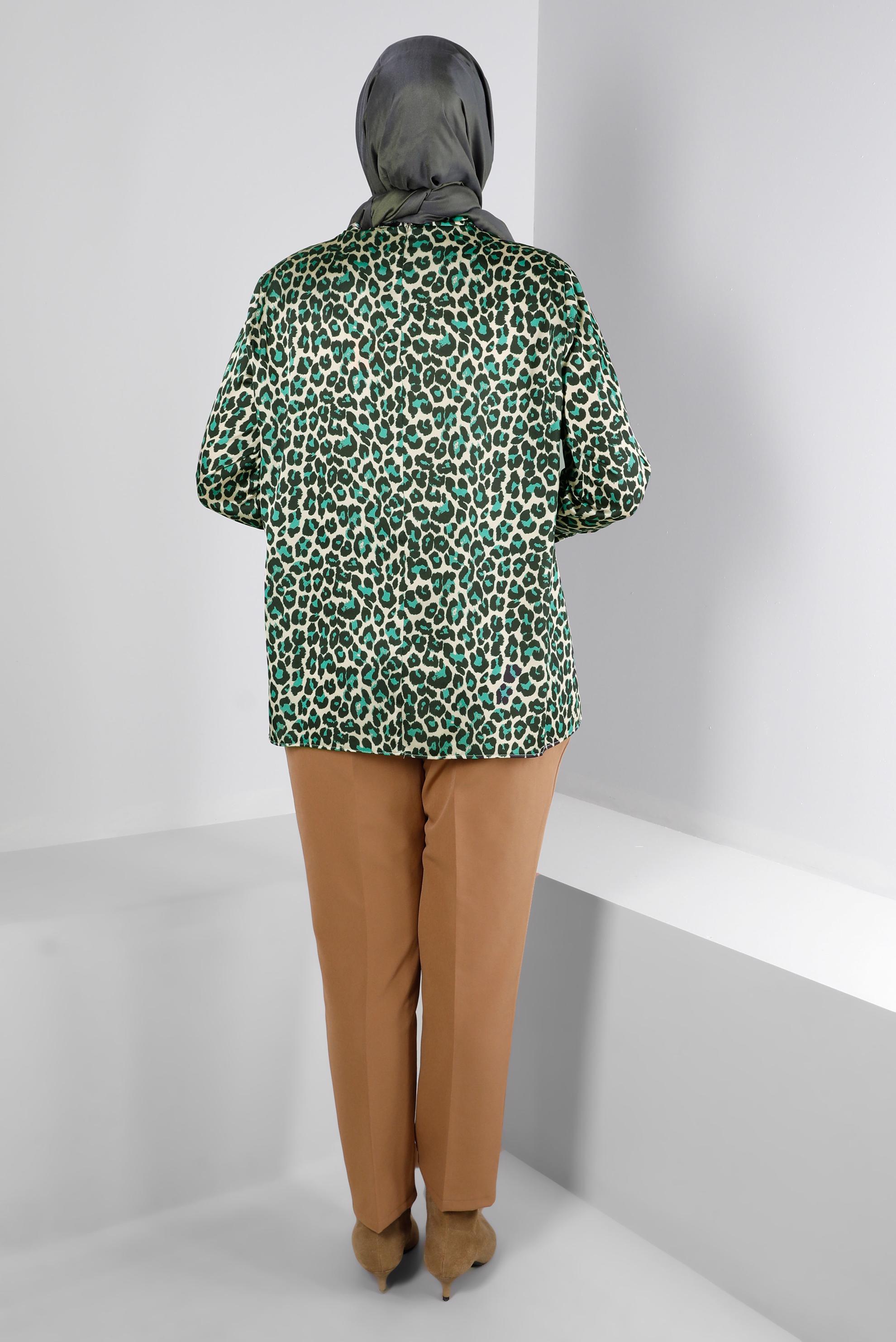 Tesettür giyim YEŞİL LEOPAR DESENLİ SATEN TUNİK 20308 