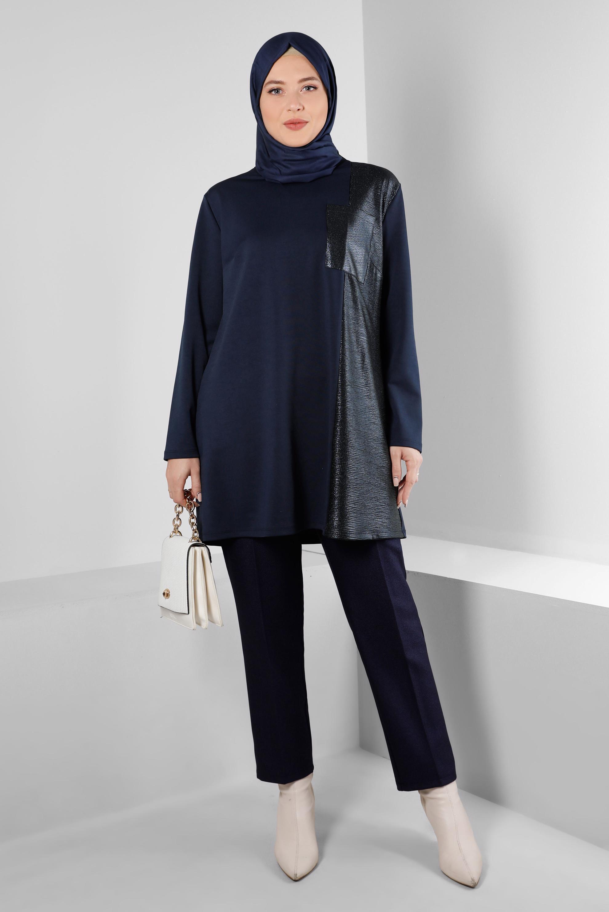 Hijab clothing NAVY BLUE PADDED KNITWEAR 20329