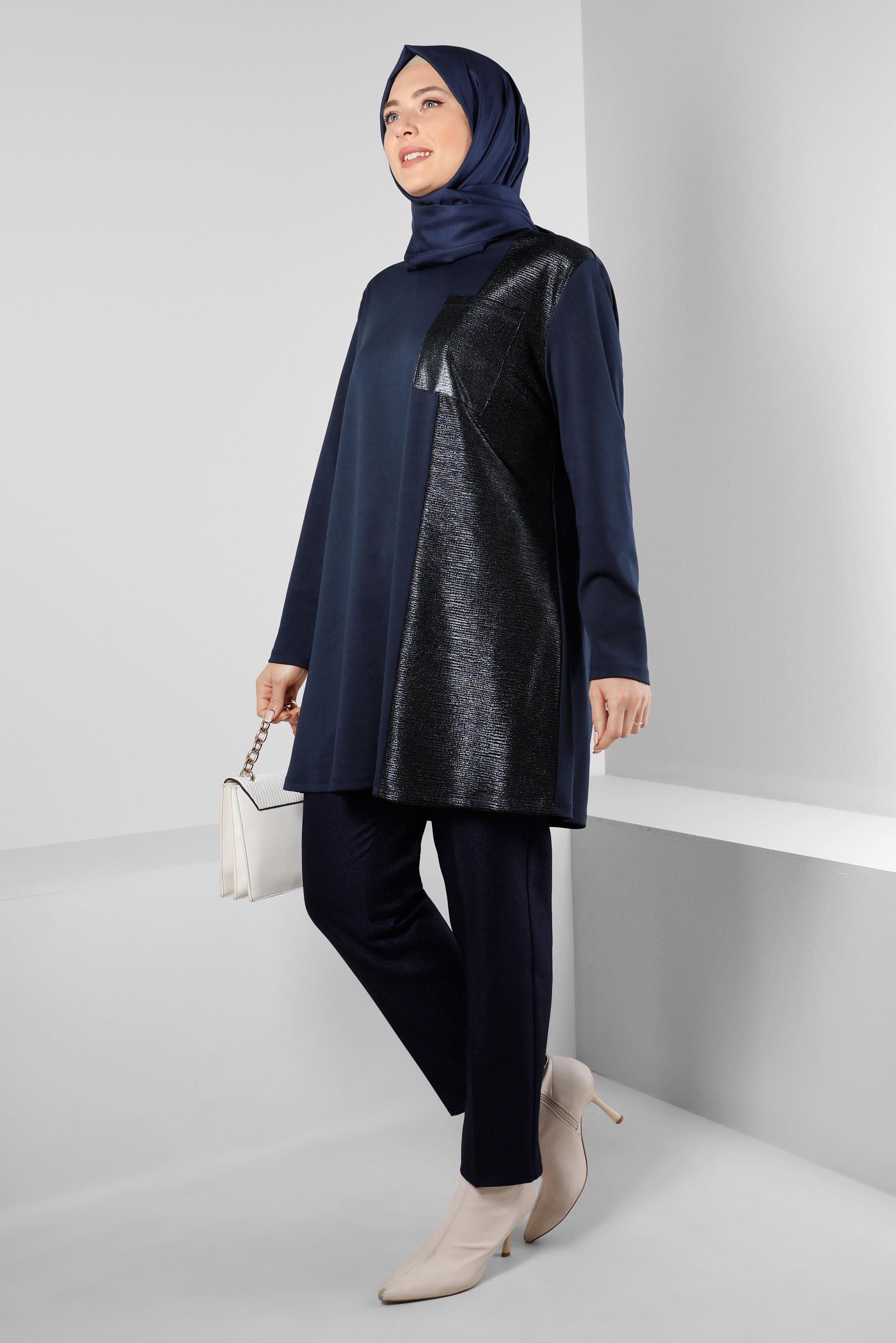 Hijab clothing NAVY BLUE PADDED KNITWEAR 20329