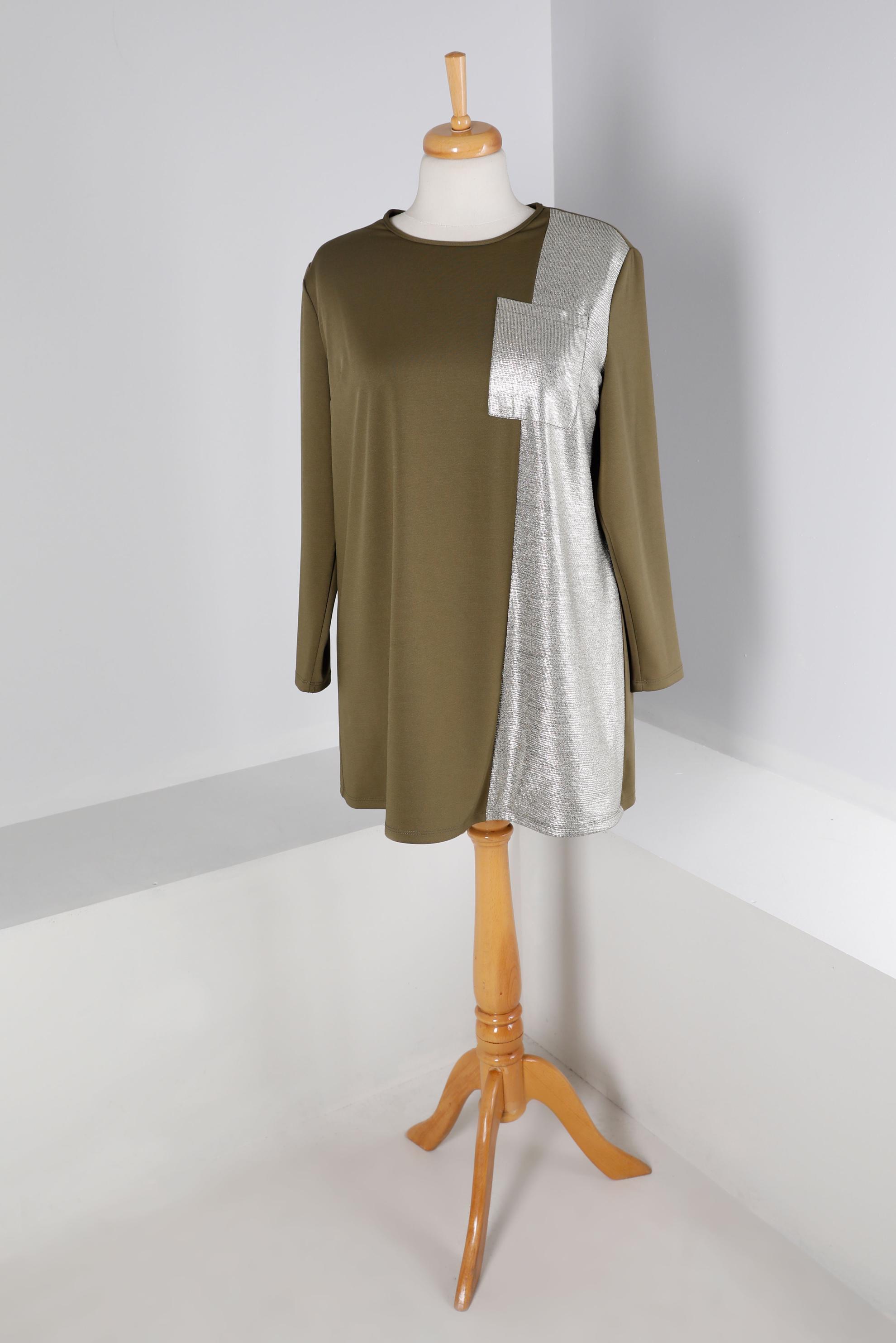 Tesettür giyim HAKİ VATKALI CEPLİ TUNİK 20329 